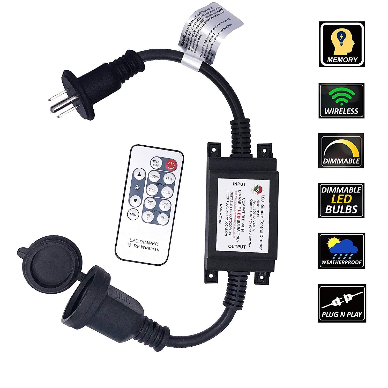 SUNYE 200W Waterproof Outdoor String Lights - Remote Control, 150ft Range, IP68, Black