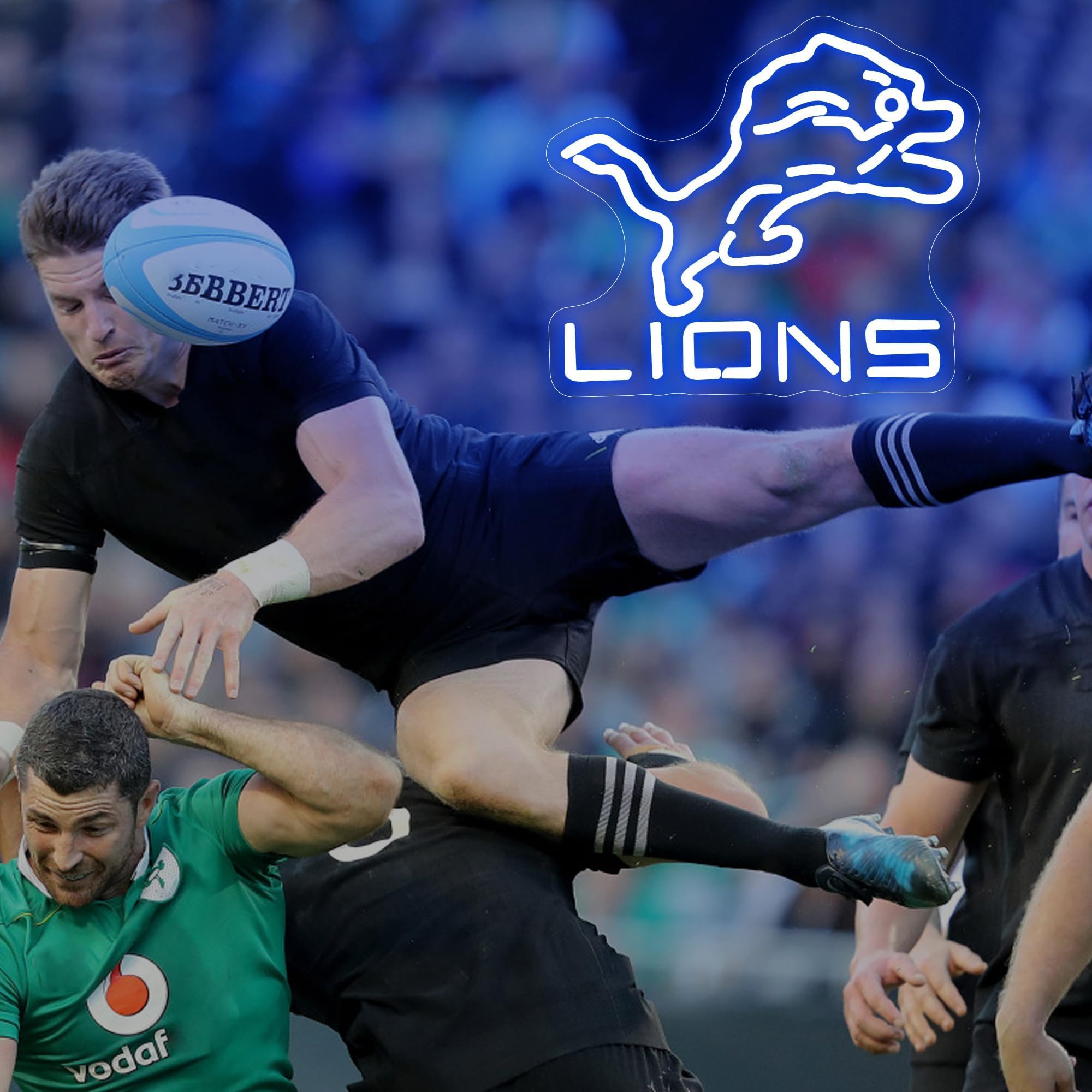 Ftmggdg Lions Neon Football Sign - Led Sports Decor Light For Man Cave, Bedroom, Club, 14.6X12.