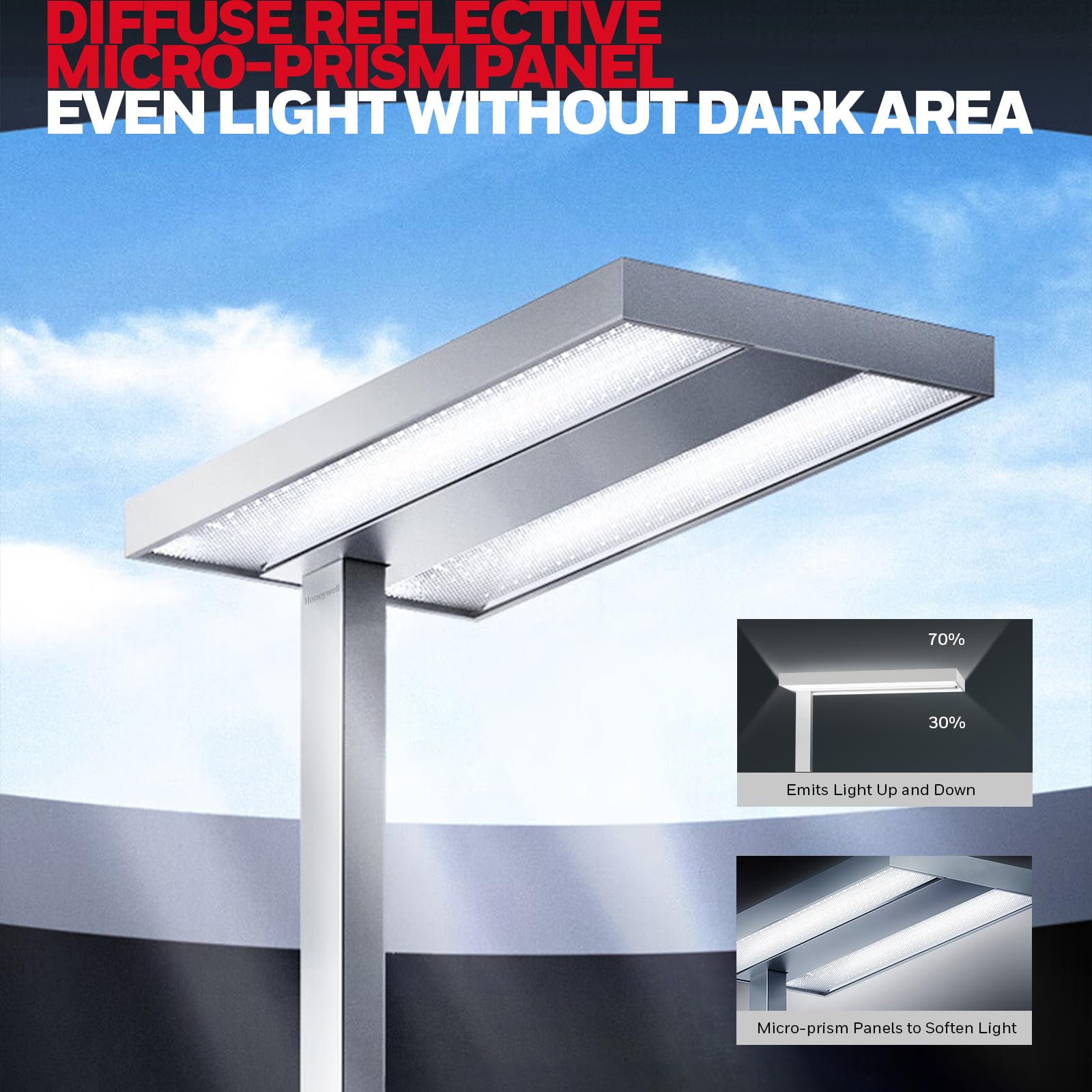 Honeywell Modern LED Floor Lamp - Dimmable 100W Eye-Caring Light for Home Office, 4000K Natural Daylight, 172ft² Lighting Range, White