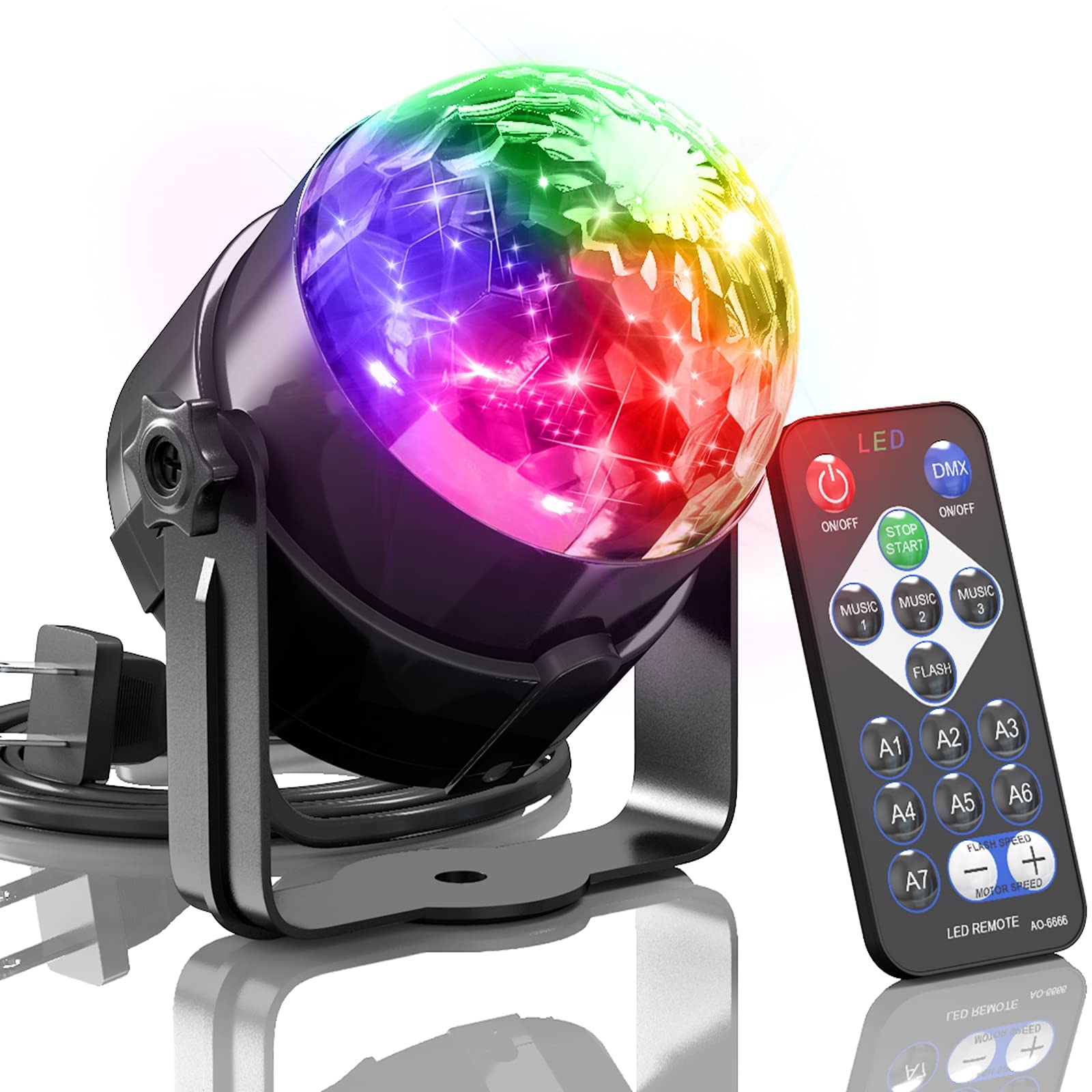 Yiixuyo Disco Ball Light - 7 Color LED Strobe with Remote Control, Mini Portable for Parties, DJ, Karaoke, Model EMS-10, ABS Material