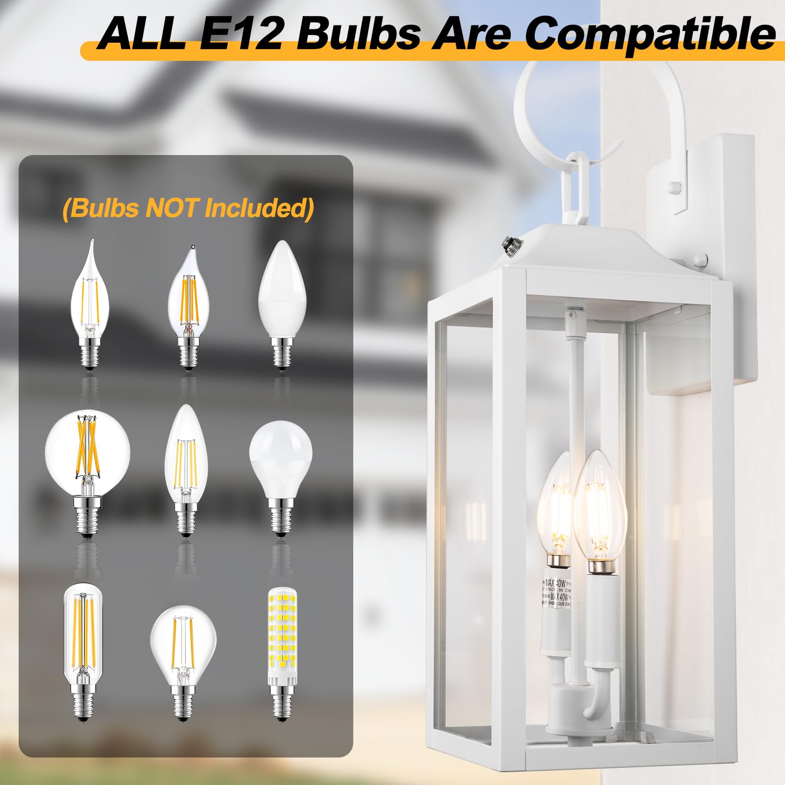 Yolsunes White Dusk To Dawn Outdoor Wall Lantern 2-Light, 19'' Large Outside Modern Wall Sconce Light Fixture, Industrial Porch