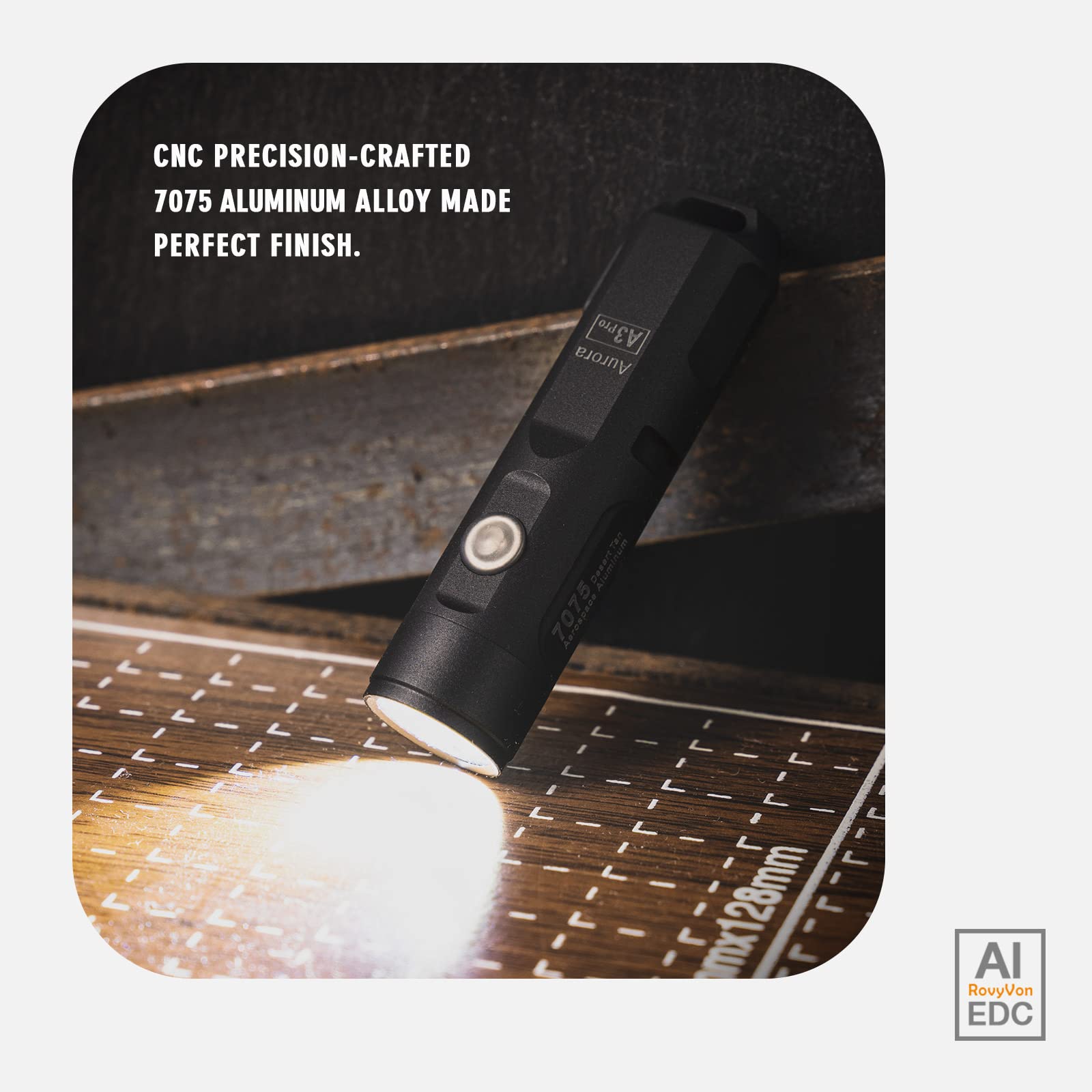 RovyVon Aurora A3 Pro EDC Flashlight, 700 Lumen, 5 Modes, Micro USB Rechargeable, Aluminum, Black