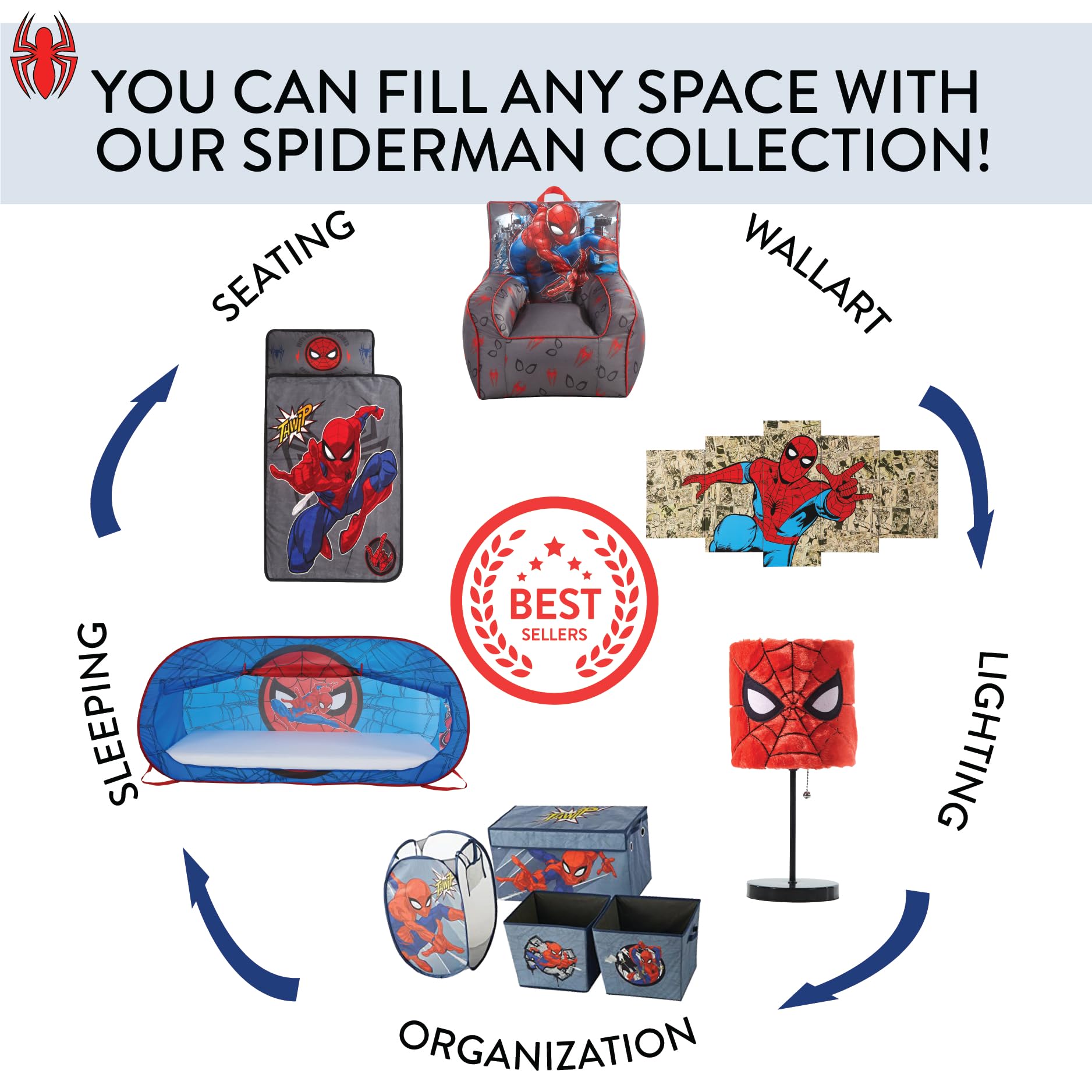 Idea Nuova Spiderman Plush Shade Stick Table Lamp, Red, Metal, Model WN201488