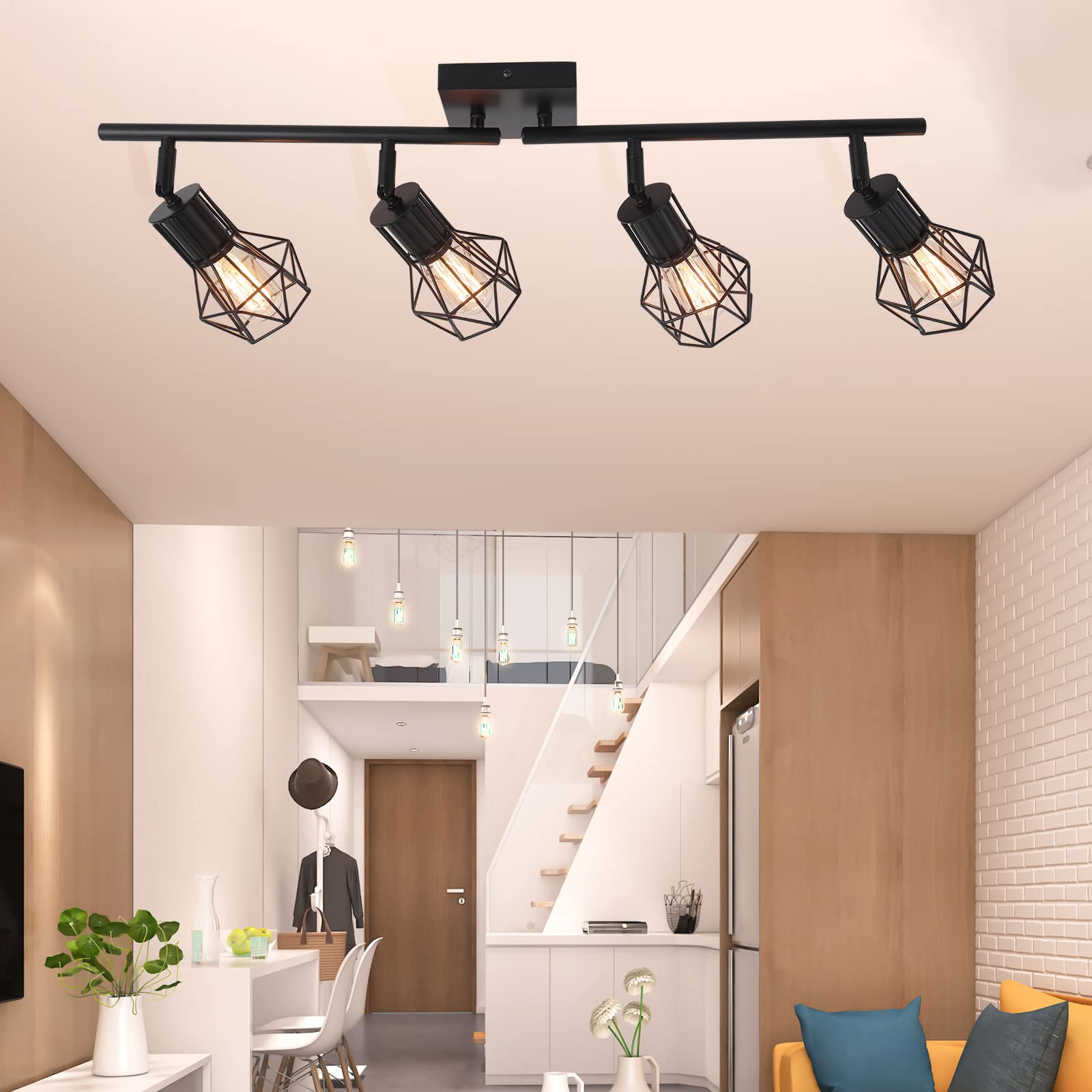 Banganma 3 Light Track Lighting Fixtures Ceiling,Black Flush Mount Ceiling Light With E26 Lamp Head, Industrial Black Kitchen Tr
