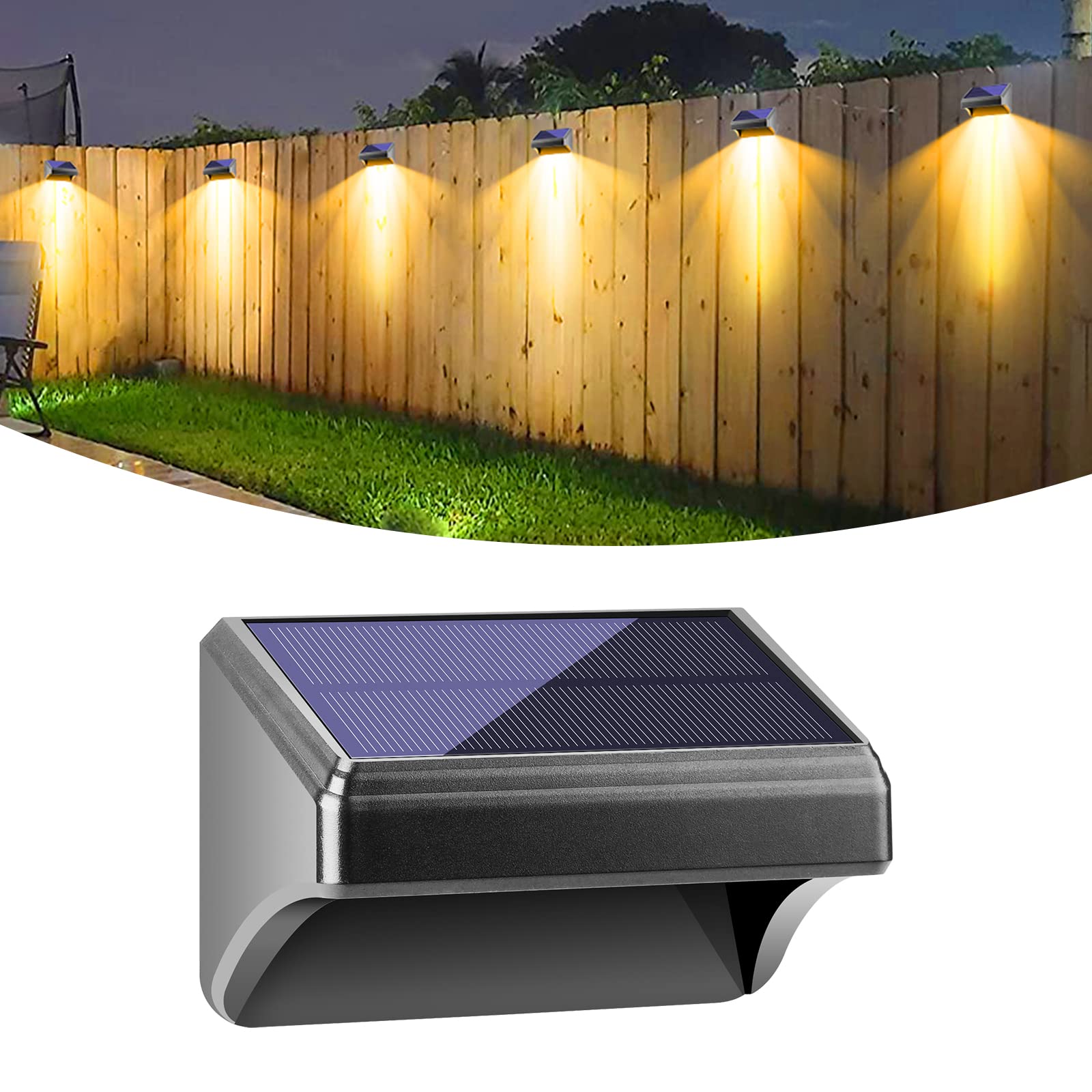 Bridika Solar Fence Lights Warm White & White, Solar Outdoor Wall Lights, Fence Solar Lights Outdoor Waterproof for Step, Backya
