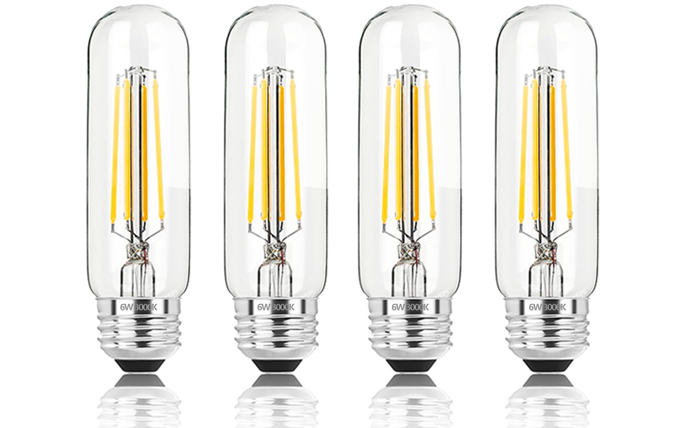 Novelux 5 Inch E26 Led Bulb Equal 80 Watt  3000K Warm White Edison Bulb 6W Dimmable  800Lm T10 T9 Clear Glass Tubular Light Bulbs Ac 120V For Chandelier Pipe Pendant Wall Light - Ul Cert 4Pack