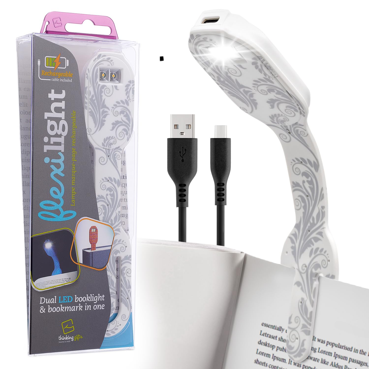 Gifts For Readers & Writers Bookmark Reading Light Blue Word - 2In1 Clip On Bookmark Mini Light For Reading In Bed  Rechargeable Night Led Lights  20 Lumen