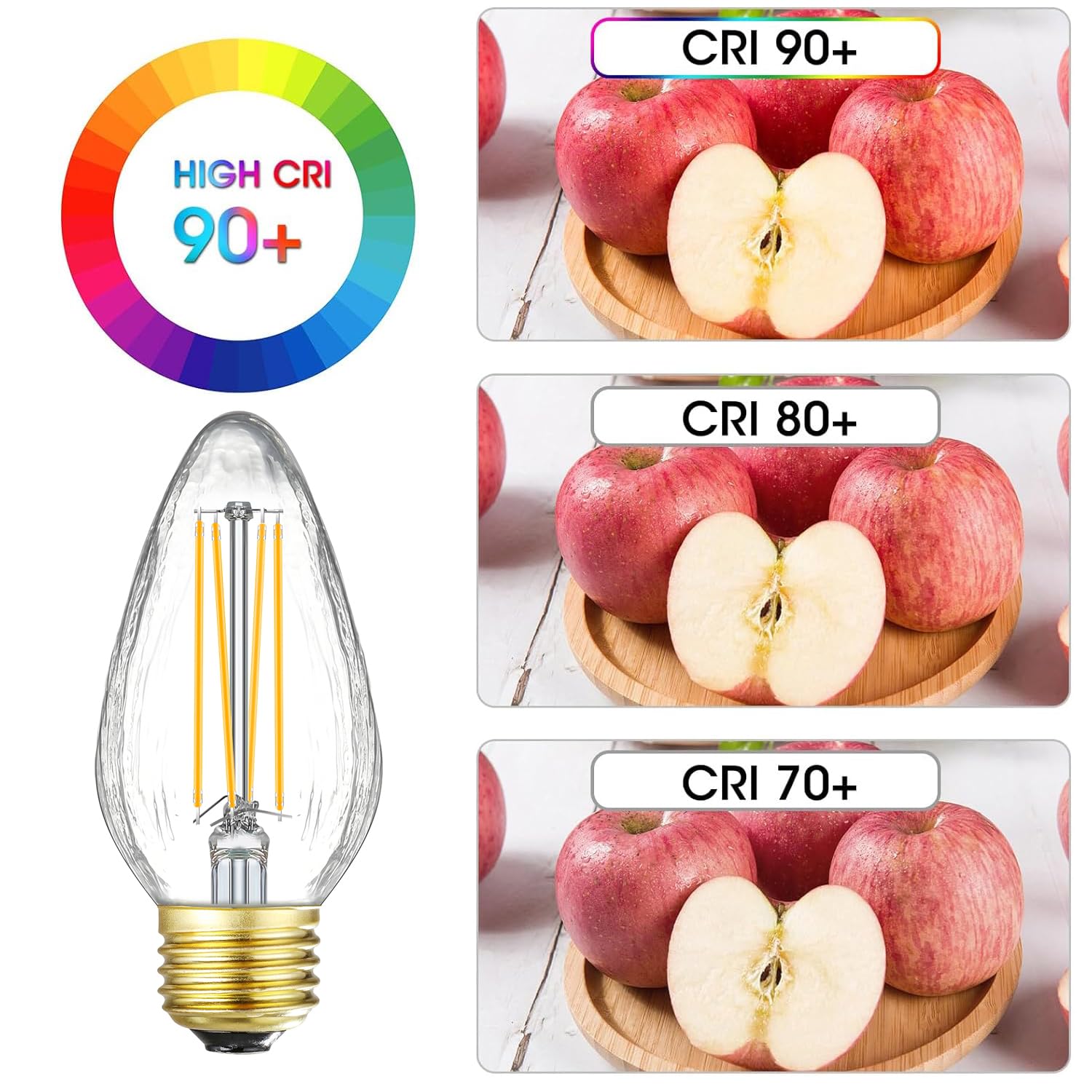 Leools E26 Vintage Edison Bulbs 8W Dimmable LED Soft White 3000K 800lm, Glass, 6 Pack