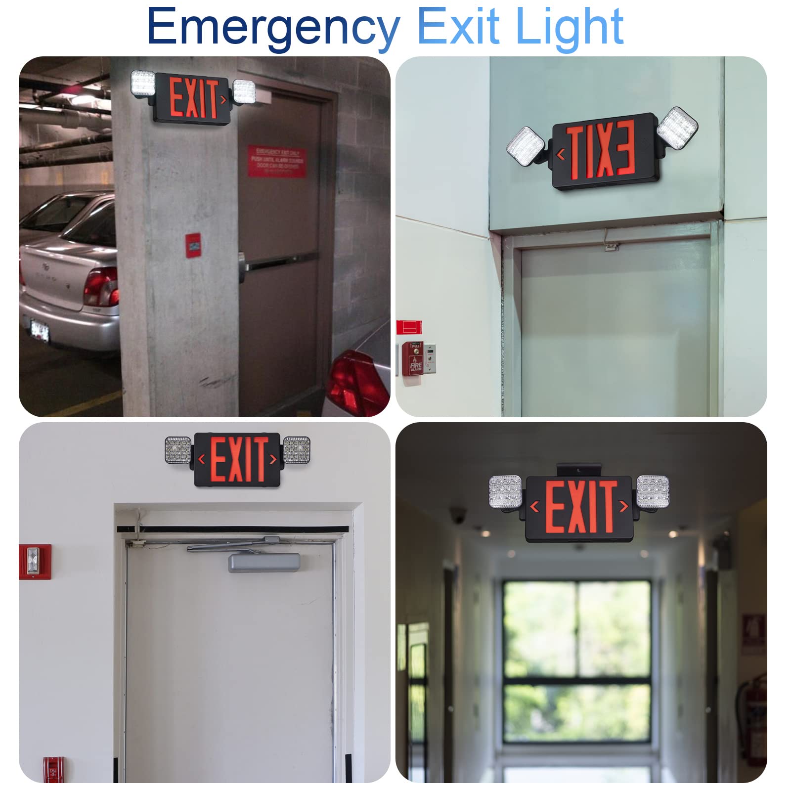 GZRUIYANG Emergency Exit Sign with Lights, LED, Battery Backup, UL 924, Black Housing Red Letter, 1 Pack, Model RY-EX03-BK-RE-1
