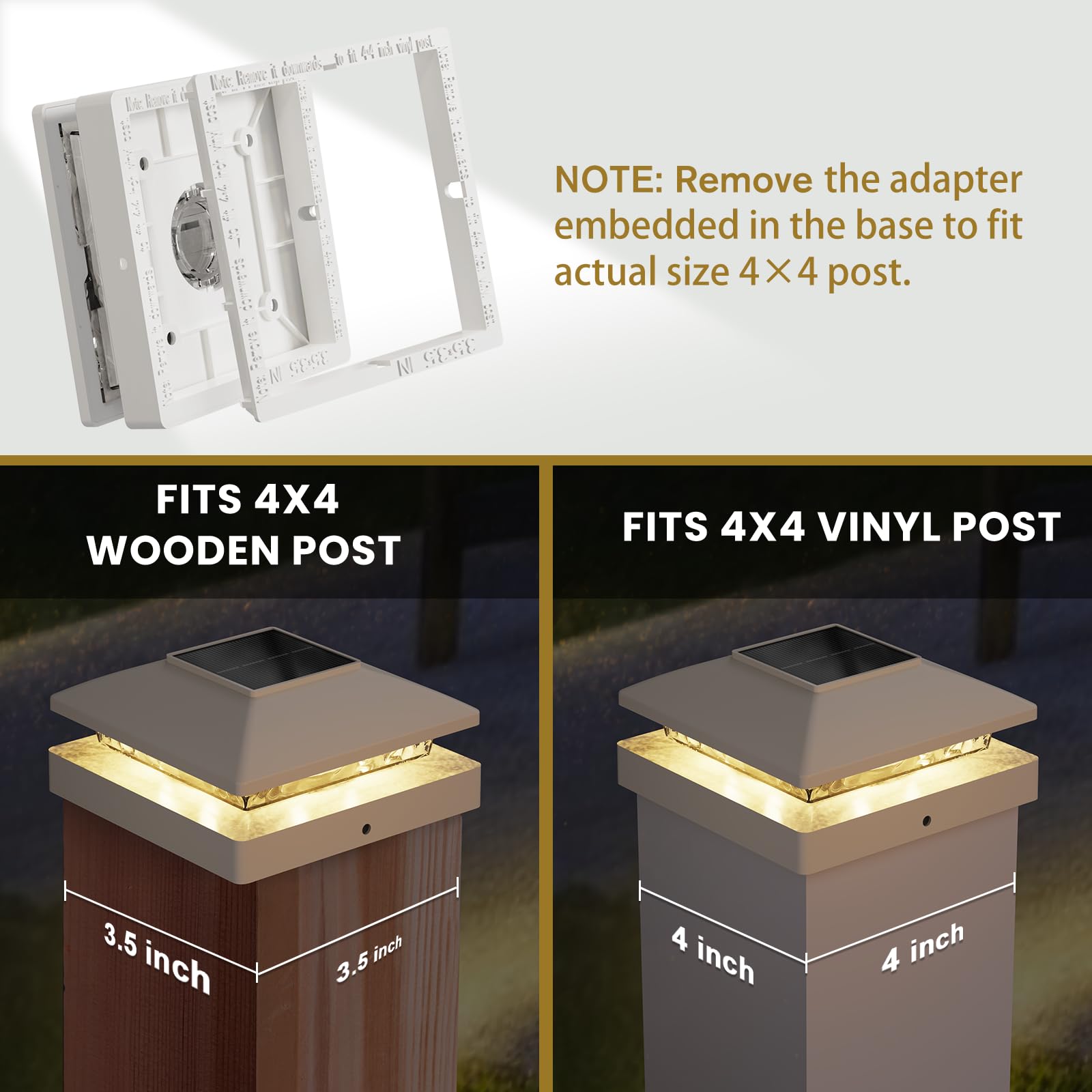 Solar Post Cap Lights Outdoor 8Pack, White Waterproof Solar Powered Deck Fence Post Lights Fit 4X4 Wood/Vinyl Posts, Bright Warm