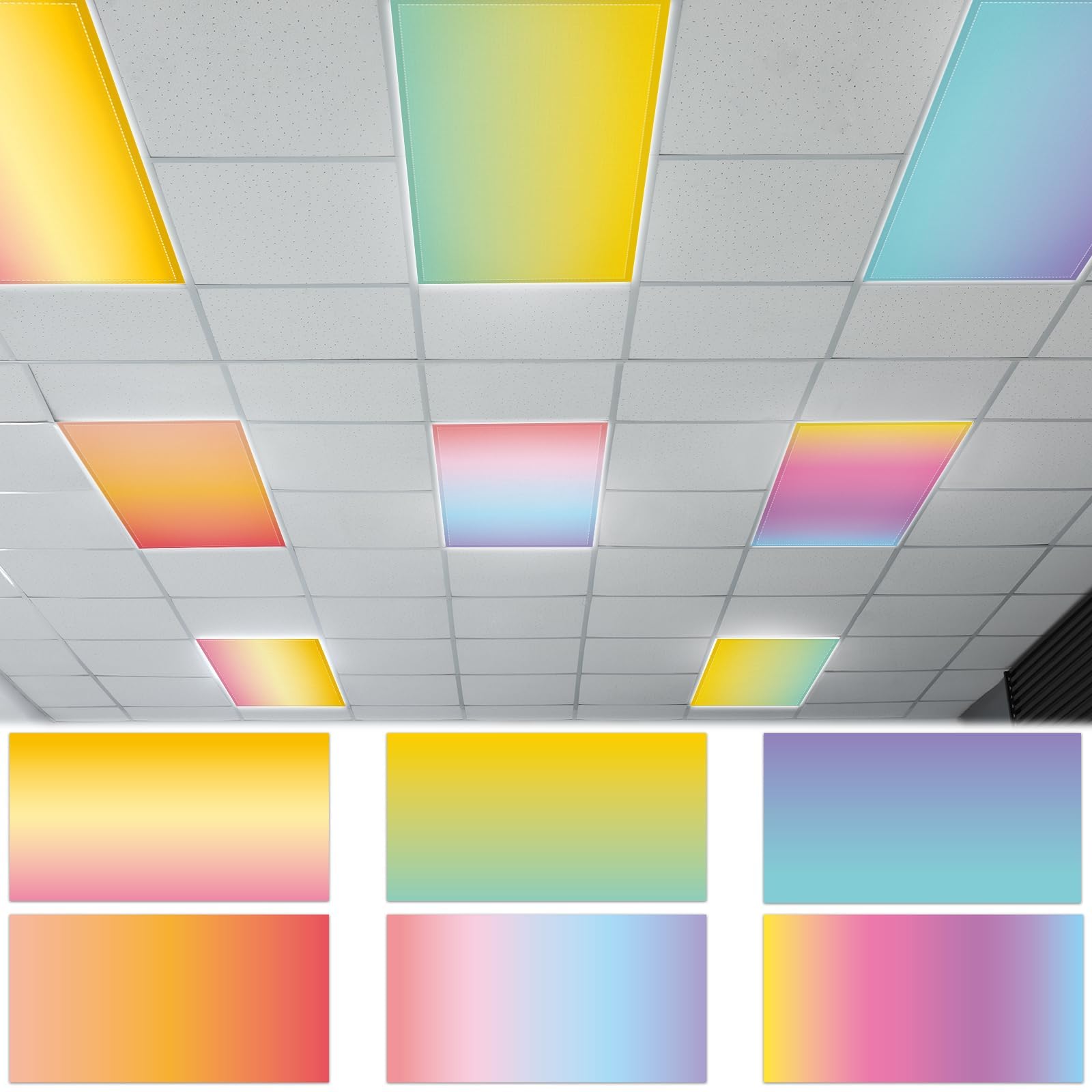 6 Pack Fluorescent Light Covers with 60 Magnets Decorative for Classroom Ceiling Light 4 x 2 Feet Magnetic Lights Covers Filter Easy Install for Office School Hospitals Drop Ceiling Supplies(Gradient)