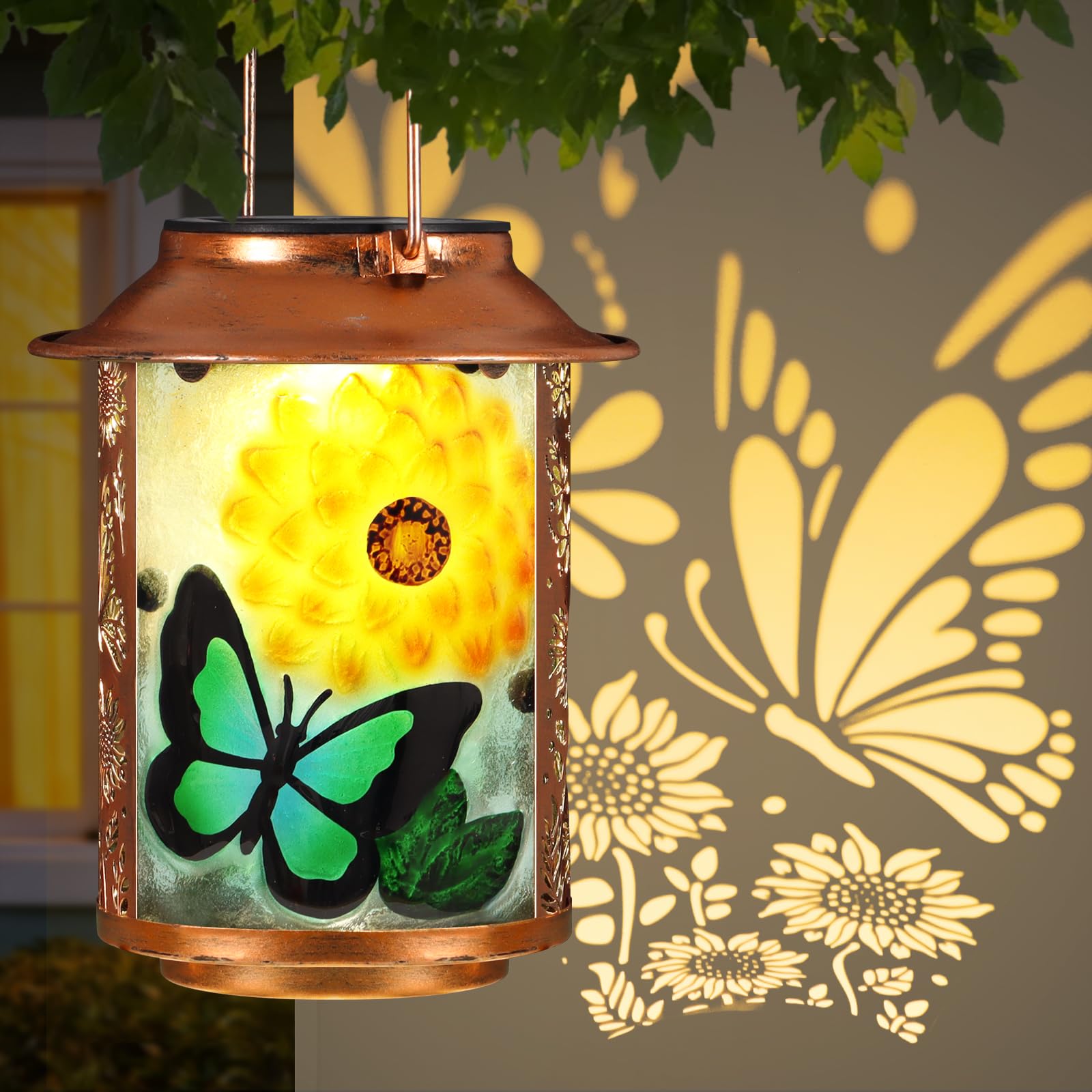 Butterfly Solar Lanterns Outdoor Waterproof,Birthday Gifts for Women Mom Grandma Garden Decor,Hanging Solar Lights Wall Mount De