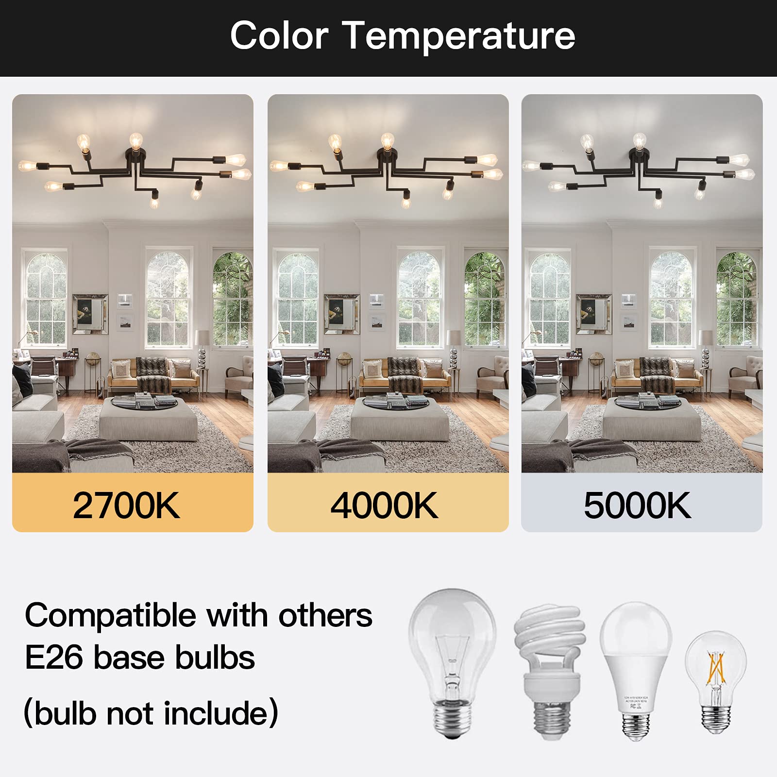 Zglaojtblack 8-Light Ceiling Light, Modern Semi Flush Mount Ceiling Light Fixture,Metal Chandelier For Farmhouse Dining Room Liv