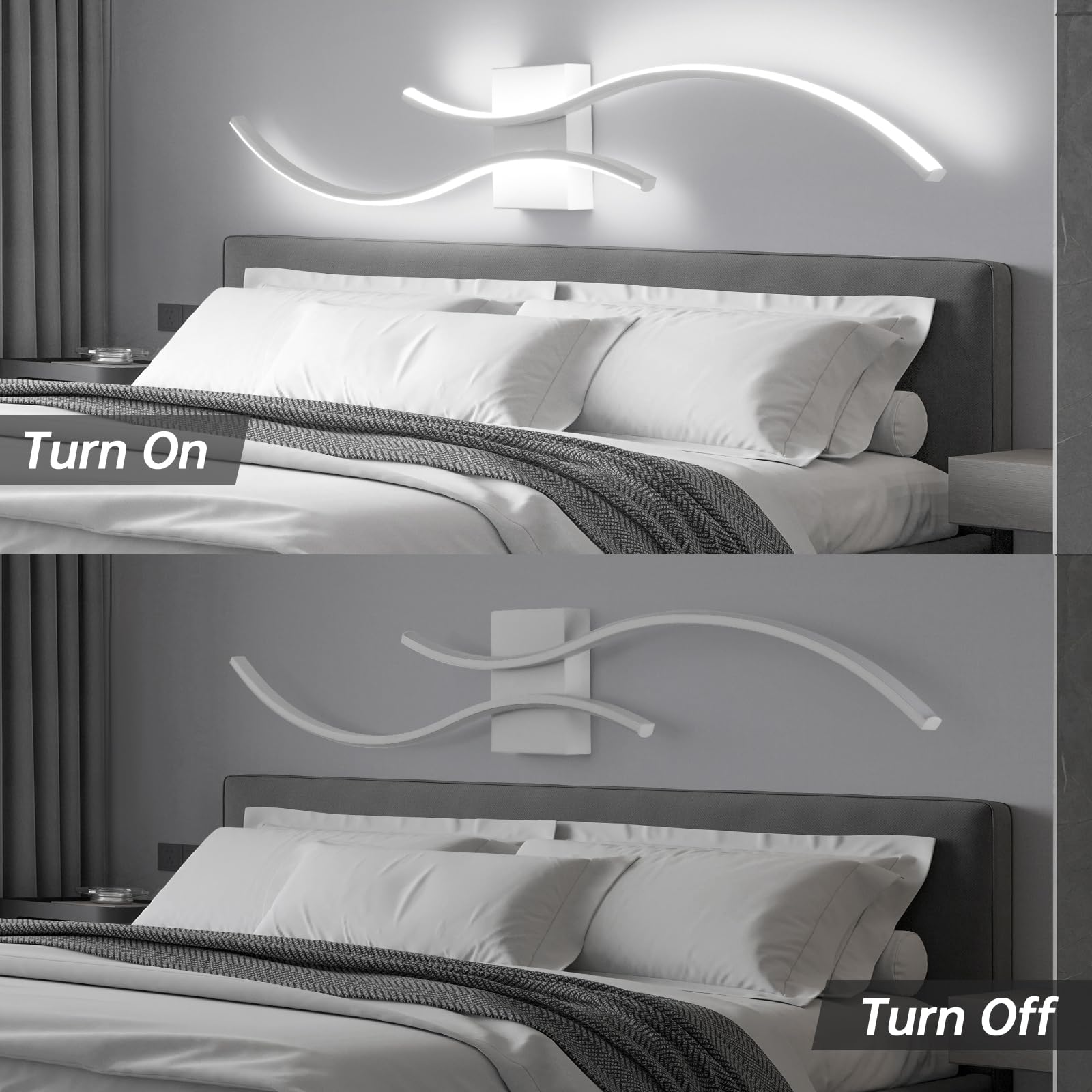 CANEOE Modern Wall Sconce LED Light Fixture, 39in Aluminum Wave Design, Cool White 6000K, Indoor Lighting for Living Room, Bedroom, Bathroom