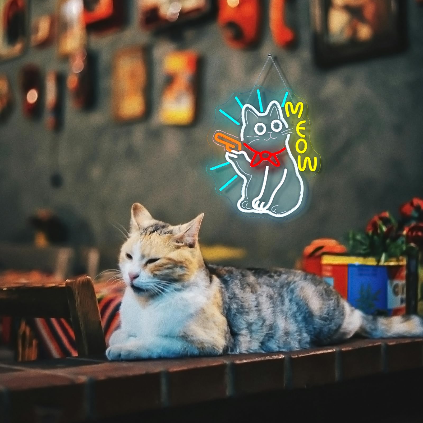 Wanxing LED Neon Sign - Cute Cat Night Light, USB Powered, Dimmable, Yellow, Modern Home Decor for Cat Lovers