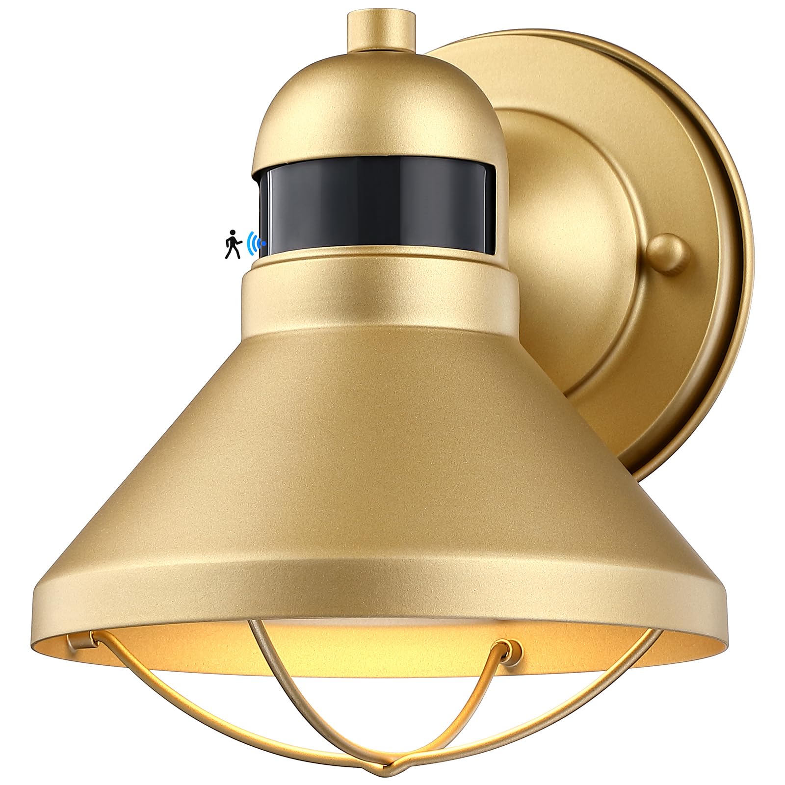 LONEDRUID Motion Sensor LED Outdoor Barn Light, Waterproof Metal Wall Sconce, Rustic Gold, Dusk to Dawn, Ideal for Garage and Patio
