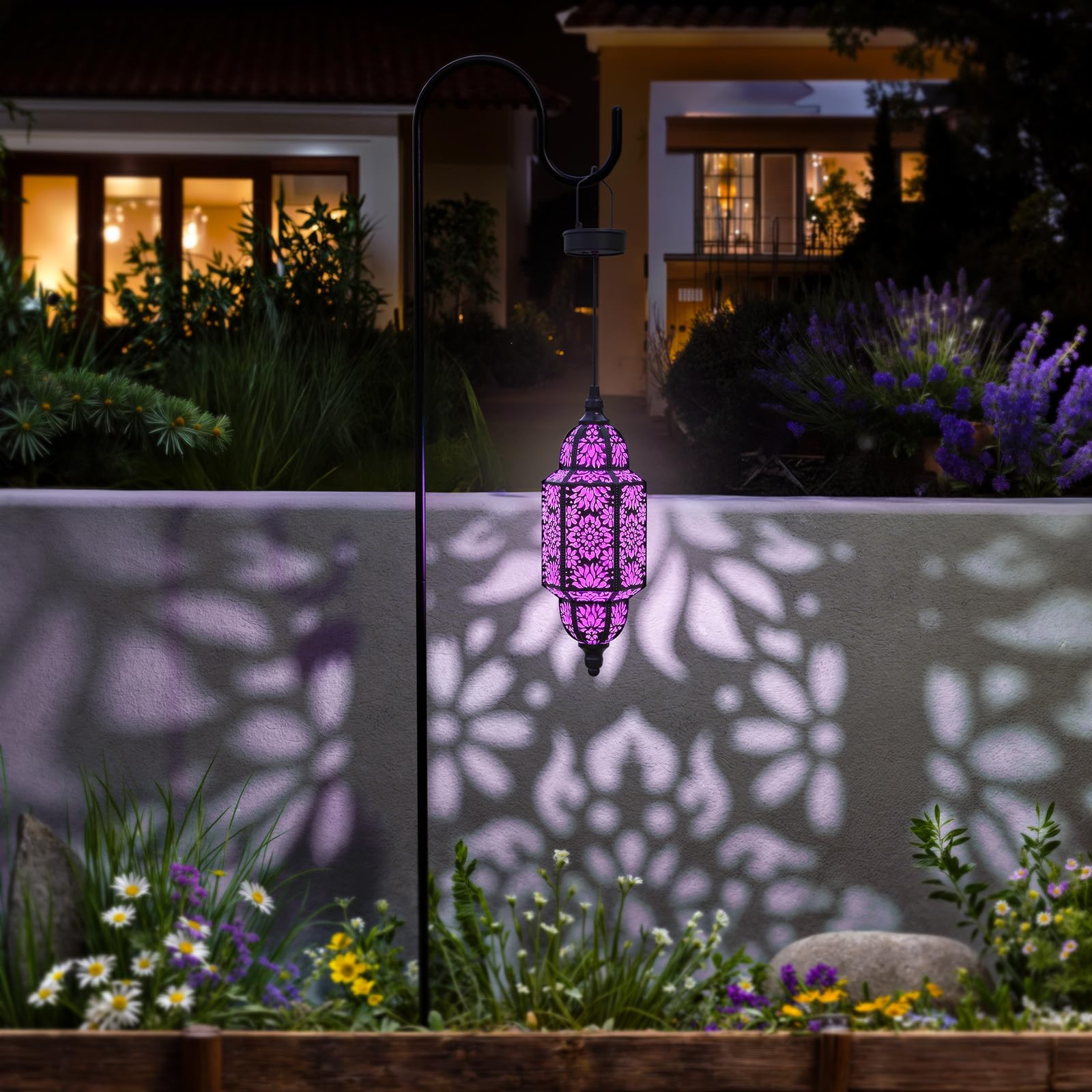 Twinkya Outdoor Solar Lanterns, Waterproof Metal Decorative Lights, 2 Pack, Purple, Moroccan Style for Garden, Patio, Yard