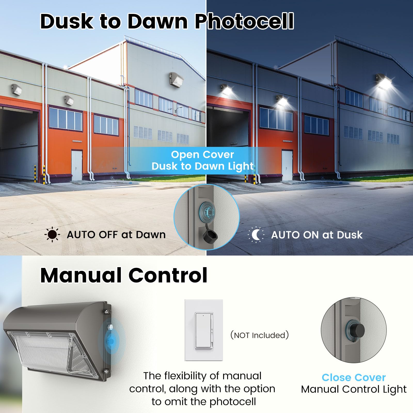 Aphyni 150W LED Wall Pack Light 2 Pack, Dusk to Dawn, 22500LM, 5000K, Dark Bronze, Model WP12F-150W-S00