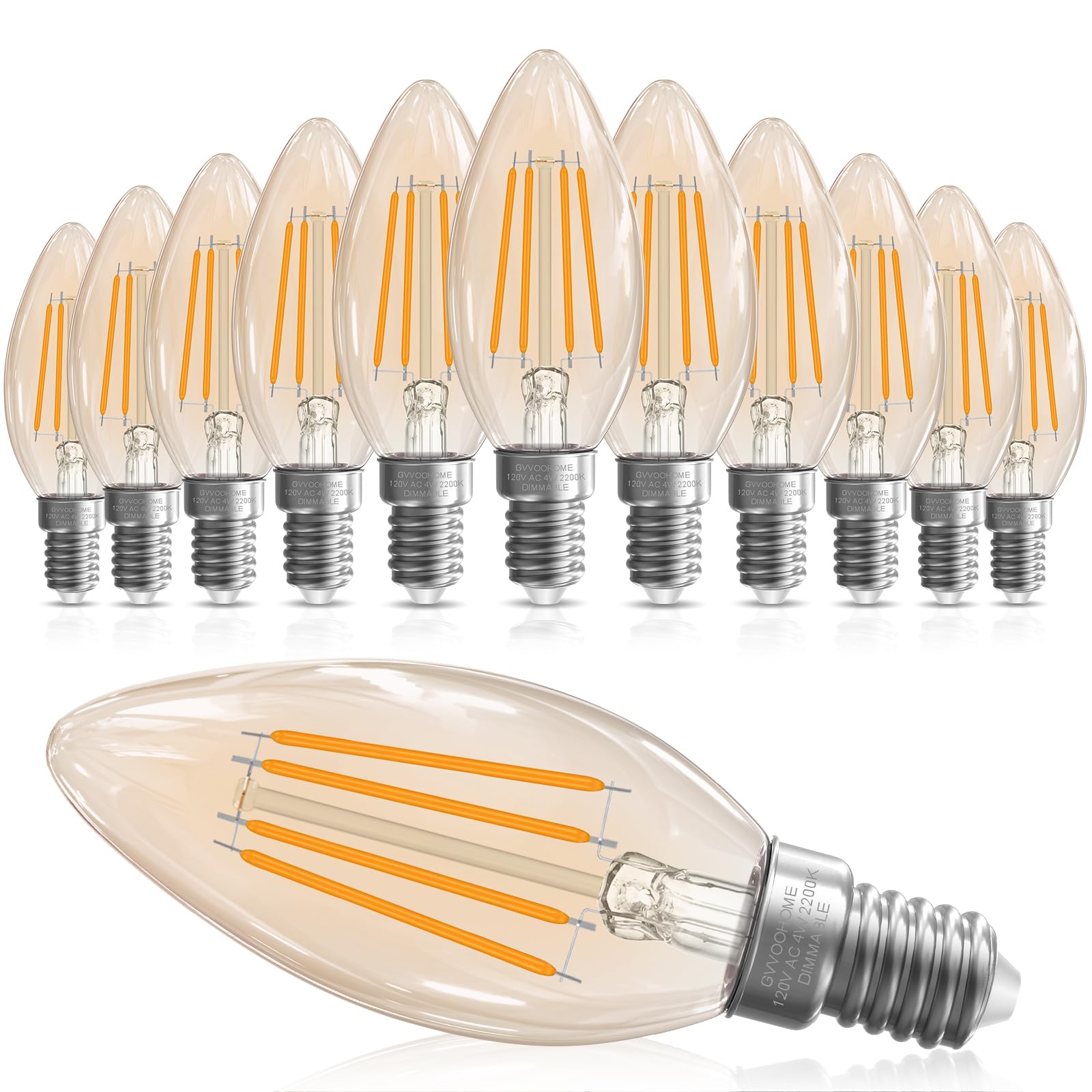 Gvvoohome E12 Candelabra Bulb 40 Watt, B10 Candle Light Bulbs Dimmable, E12 Led Bulb Chandelier Light Bulbs, 2200K Amber Warm, 9