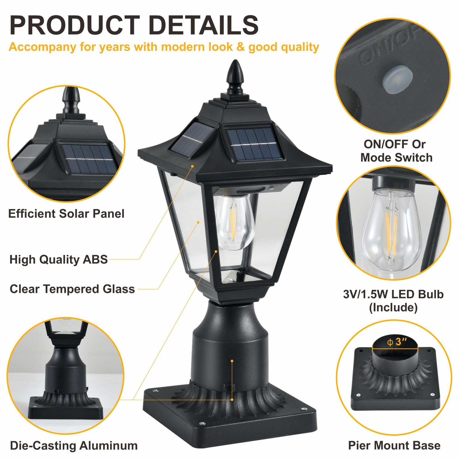 Dariisi 2 Pack Solar Post Lights, Motion Sensor Solar Lamp Post Lights With Pier Mount Base, Outdoor Waterproof Post Lantern For