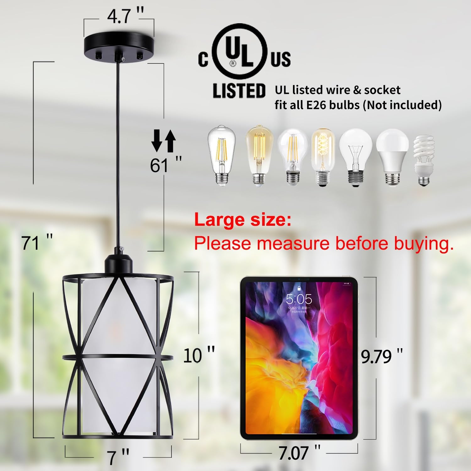 Zlierop Pendant Lights With Frosted Glass, Matte Black Pendant Lighting Kitchen Island, Cylindrical Pendant Light Fixtures, Modern Kitchen Island Lighting, Pendant Light For Foyer, Entryway-Large