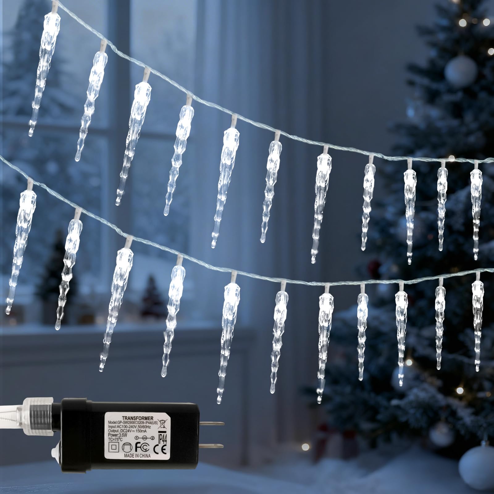 GRADESIN Christmas Icicle Lights, 100 LED Cool White, 32.8ft Indoor Outdoor Decorations