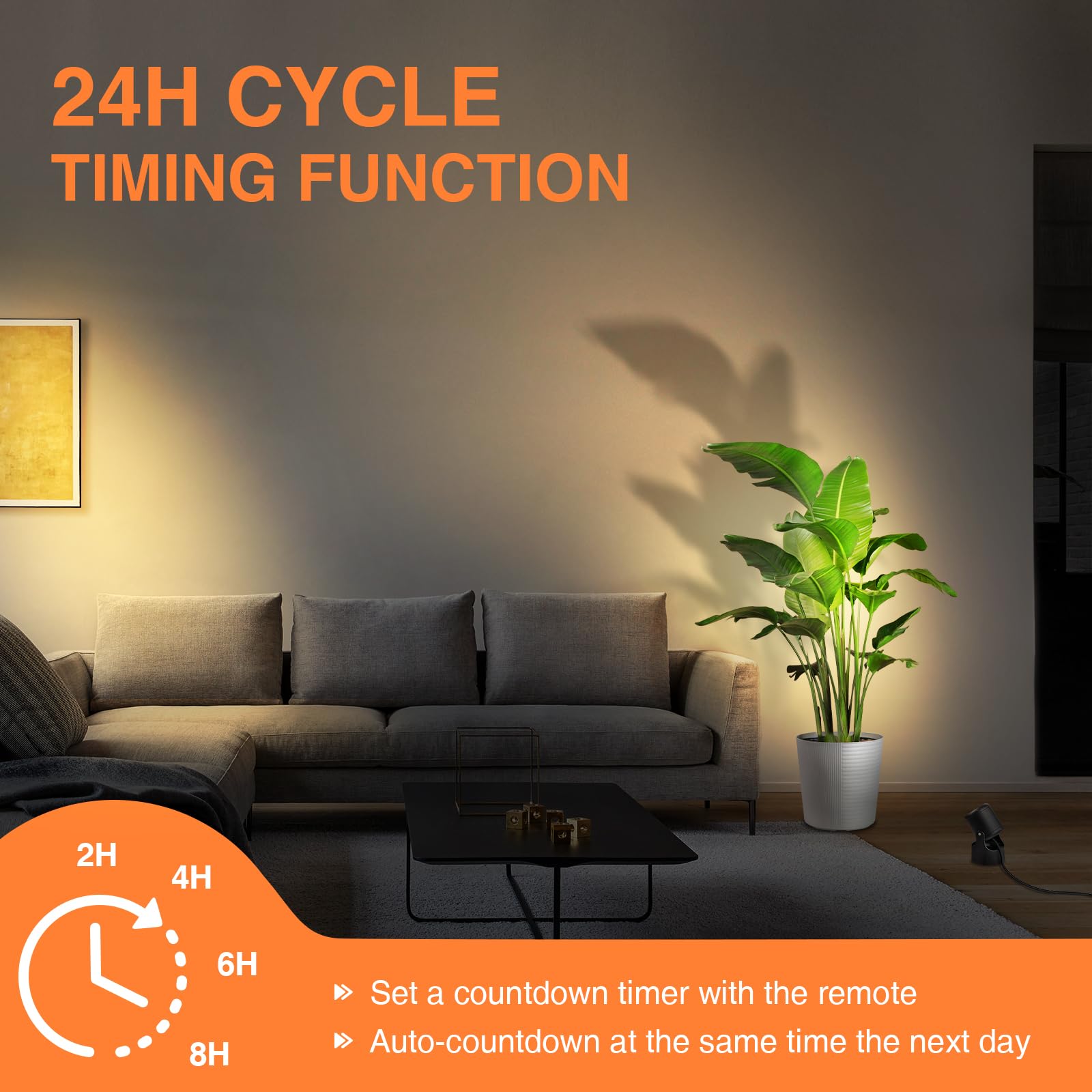 Urtom 3000K/4000K/5000K Uplighting Indoor 3W Led Spotlight Indoor Plug-In With Memory Function Floor Spot Lights Indoor With Remote Control Dimmable Uplights Indoor For Plant/Picture/Artwork, 2 Pack