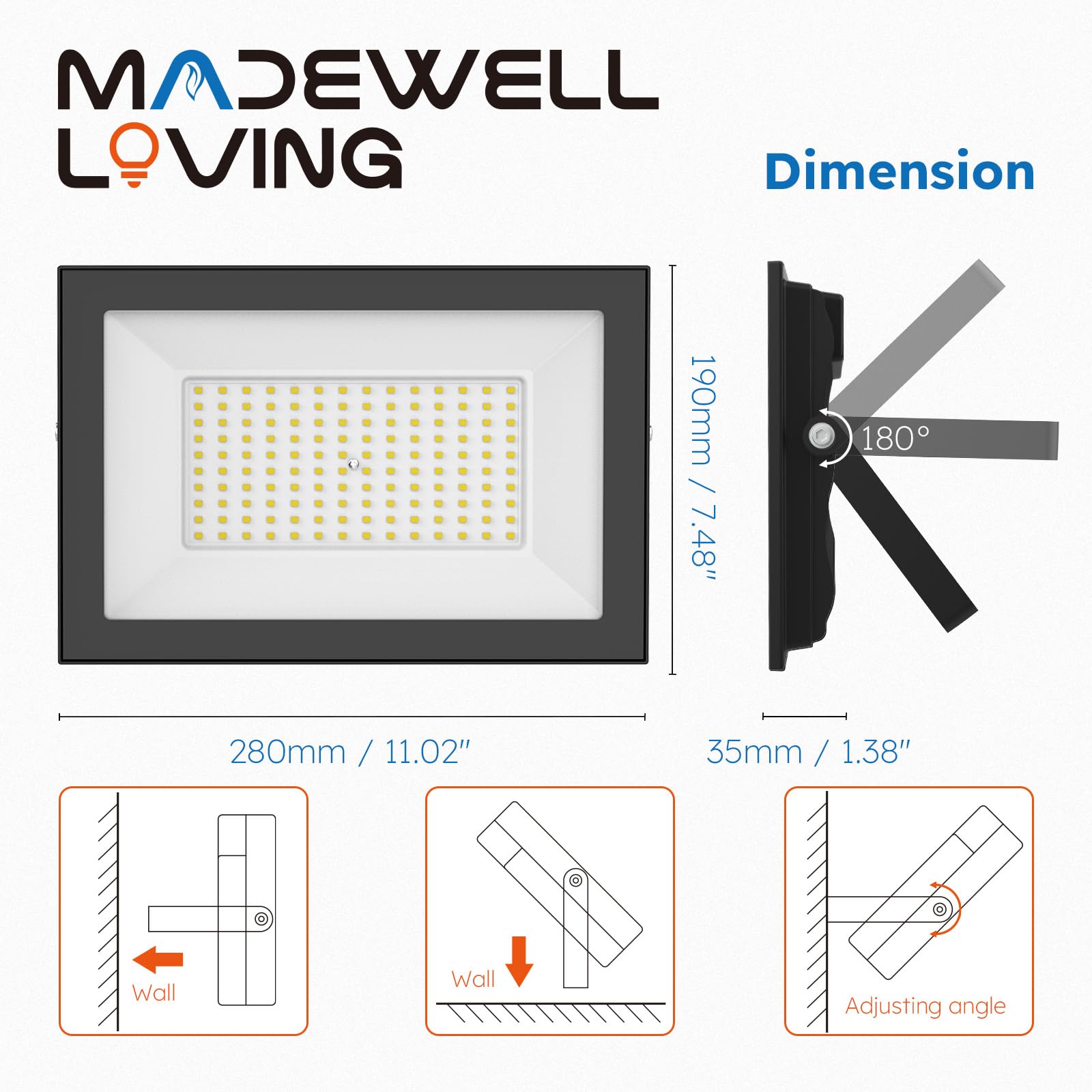 Madewell Living 100W Led Flood Lights Outdoor - 18000 Lm Super Bright Security Lighting  Ip66 Waterproof  5000K Daylight - Energy-Efficient Outdoor Lights For Garage  Garden  Lawn  Backyard