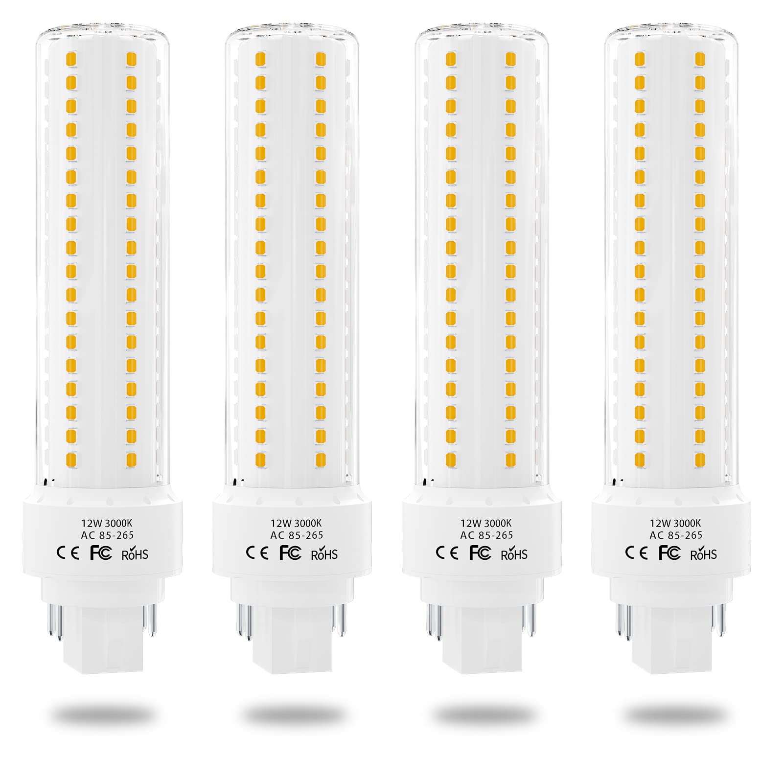 Lustaled 12W Gx24q 4-Pin LED Bulb, Natural White 4000K, 4-Pack, Compact Fluorescent Replacement for Ceiling Fixtures