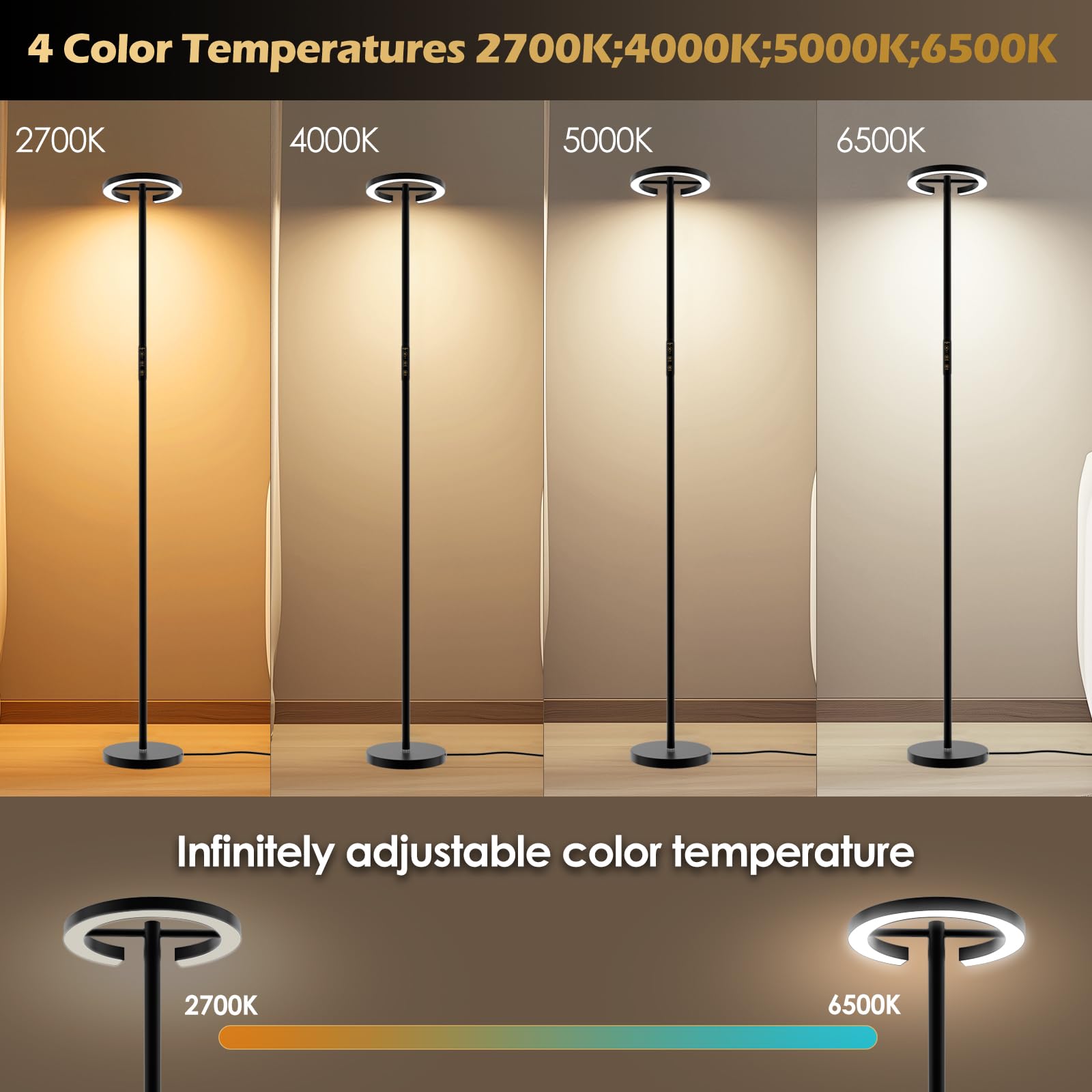 Glowrium-H3B Floor Lamp With Remote,Floor Lamps For Living Room,Stepless Dimmable Rotatable Reading Floor Lamp, 2700-6500K,Moder