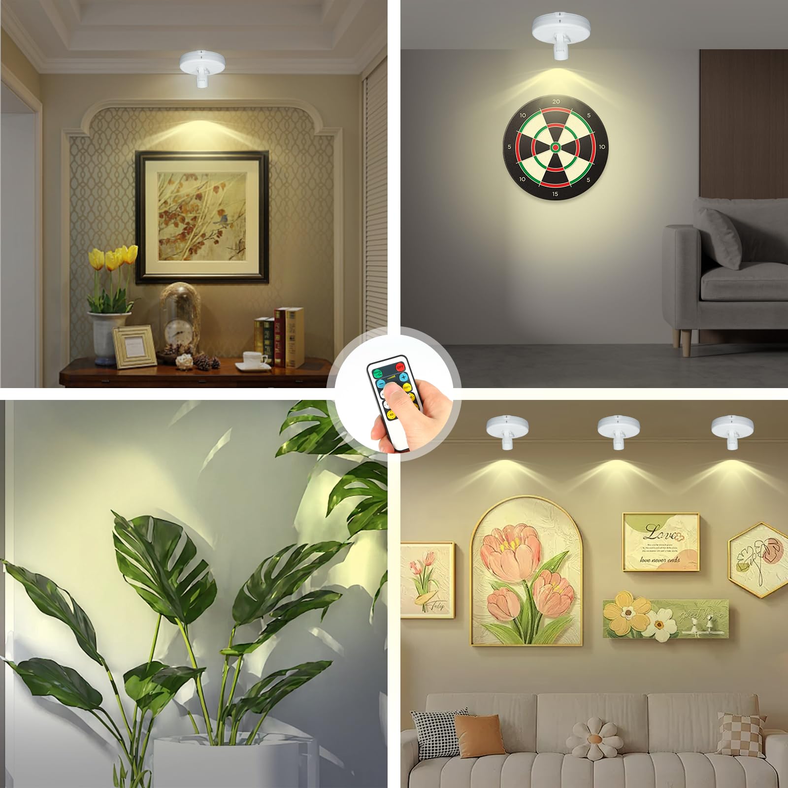 Kanesiki Cordless Spotlight Battery Powered, Led Accent Lighting With Remote And Timer, Display Puck Lights, Stick Uplight For T