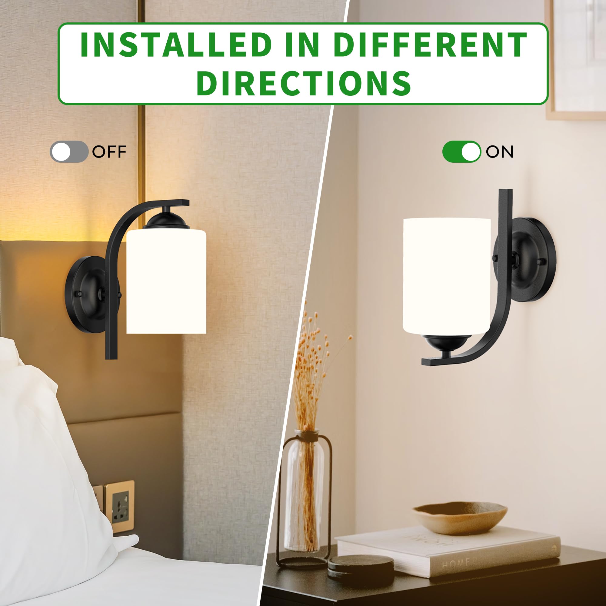 Phaosio Wall Sconces Lights Lamp For Bedroom Bathroom  Modern Vanity Light Fixtures  Matte Black Farmhouse Wall Mount Lighting Lanterns With Glass Shade For Living Room Mirror Hallway Kitchen