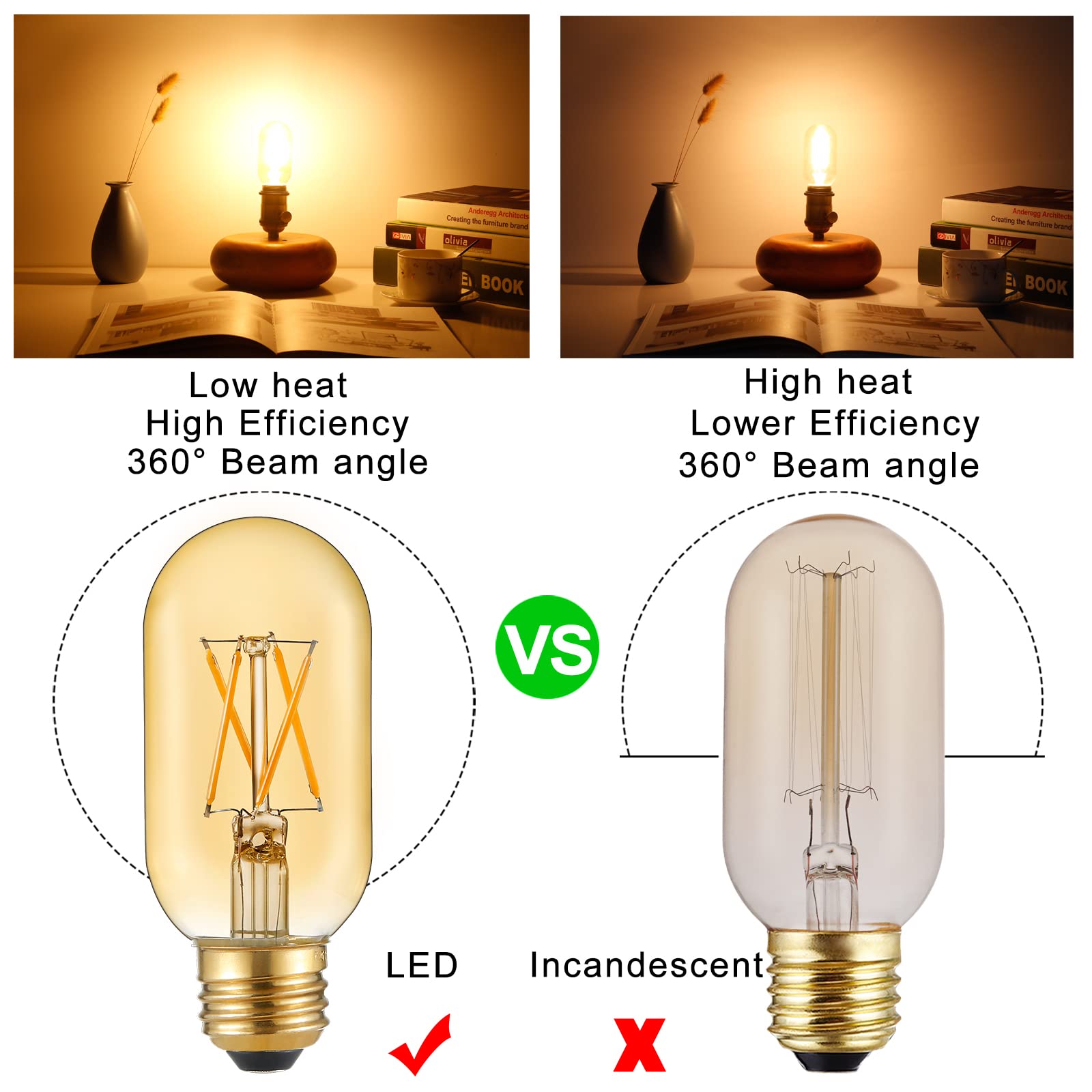 Litehistory E26 Led Bulb 6W Equivalent E26 Bulb 60 Watt Warm White 2200K Amber E26 Edison Bulb Dimmable Ac120V 400Lm Tubular T14 T45 Led Bulb For Pendant, Sputnik,Vanity,Wall Sconces Pack Of 6