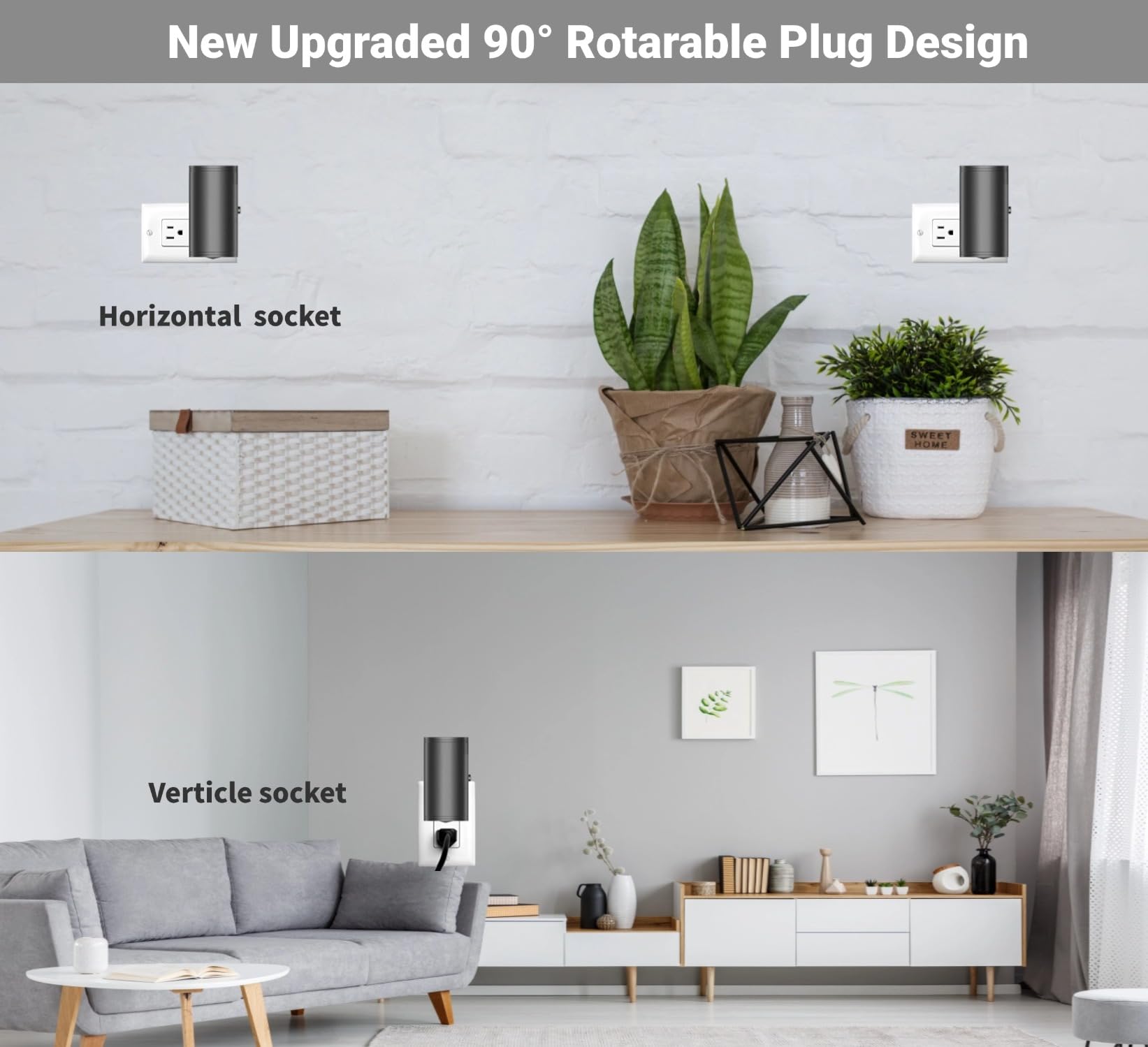 T ES LED Night Light Plug-in, Dusk to Dawn Sensor, Adjustable Brightness 5-300LM, Black, 3000K Soft White, Model TS-N4