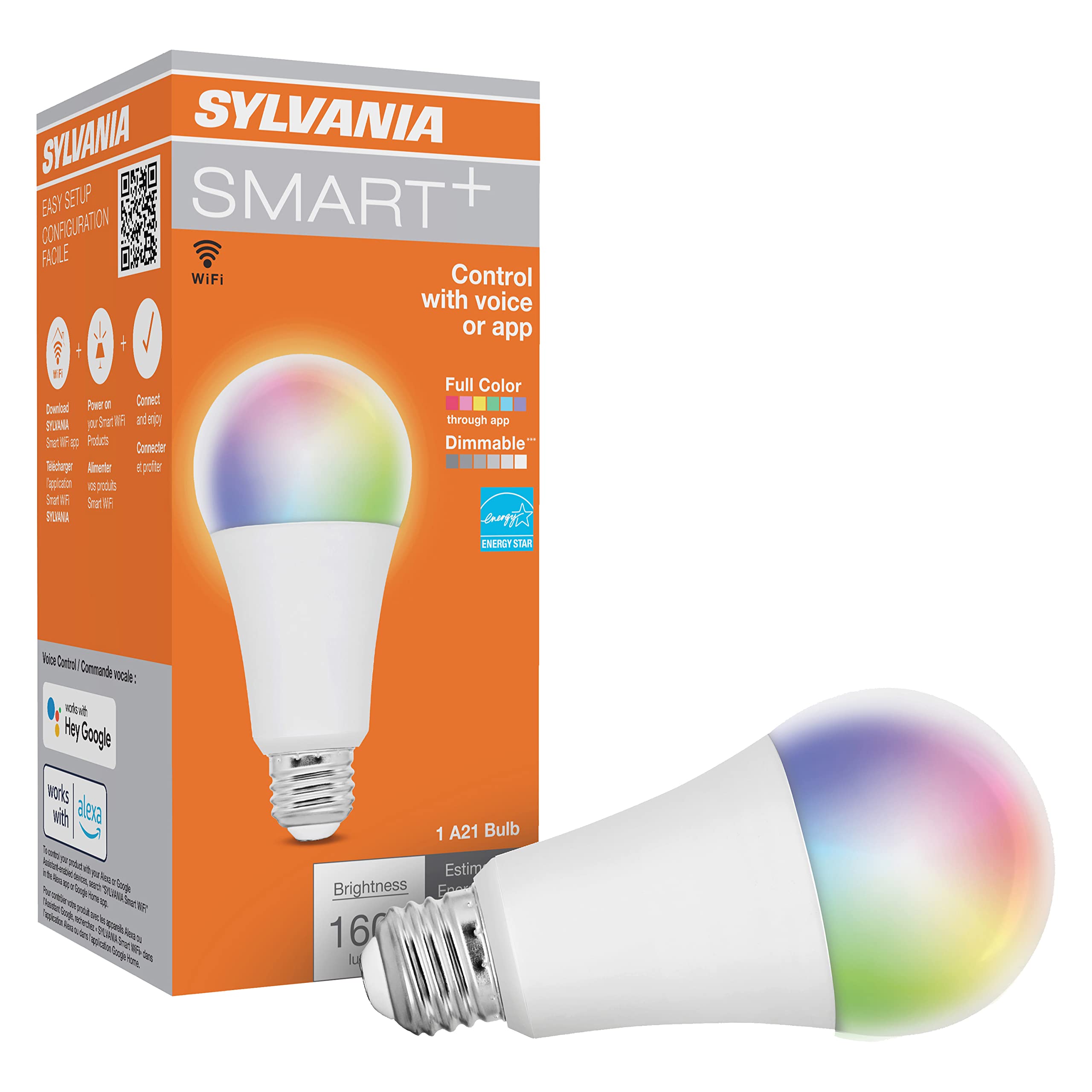 Sylvania WiFi LED Smart Light Bulb, 14.5W, Full Color and Tunable White A21, Dimmable, for Alexa, Siri Shortcuts, and Google Hom