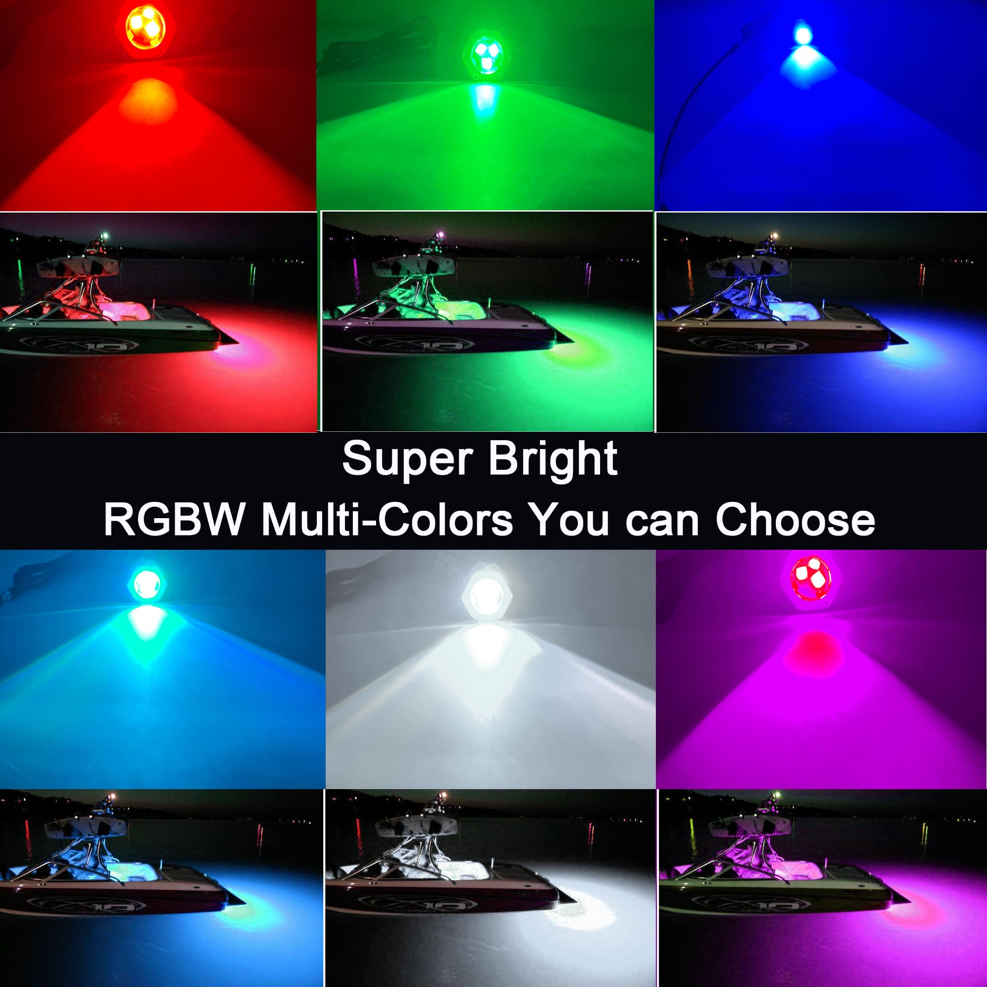 NBWDY Boat Drain Plug Light, RGBW IP68 Underwater, 1/2" NPT, Remote Control, Smart Cooling, No Drill Installation