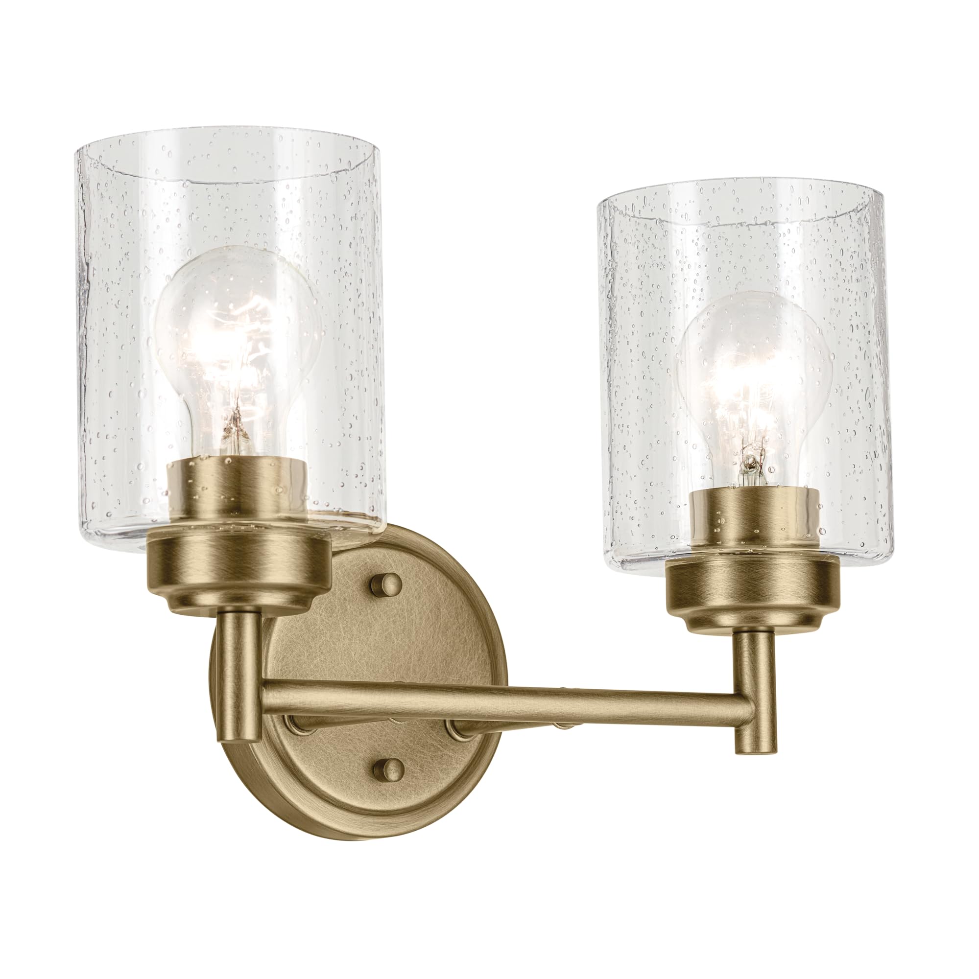 Kichler Winslow 13'' 2-Light Vanity Light With Clear Seeded Glass In Natural Brass For Bathroom Vanity, Luxe Industrial, (13'' X