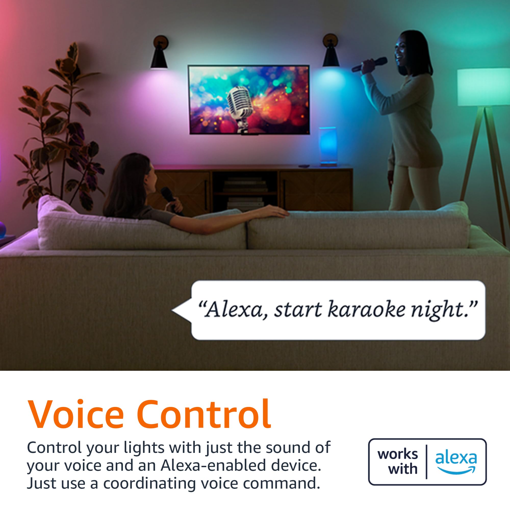 Amazon Basics Smart A19 LED Light Bulb, Color Changing, 9W, 800LM, Works with Alexa, 4 Pack, Plastic