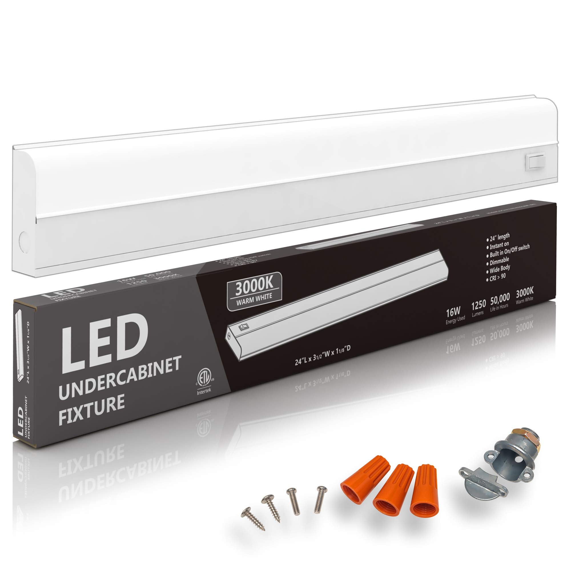 harrrrd Hardwired LED Under Cabinet Lighting, 16W, Dimmable, 24in, Alloy Steel, 3000K Warm White, Model L/UC24/16/XU/