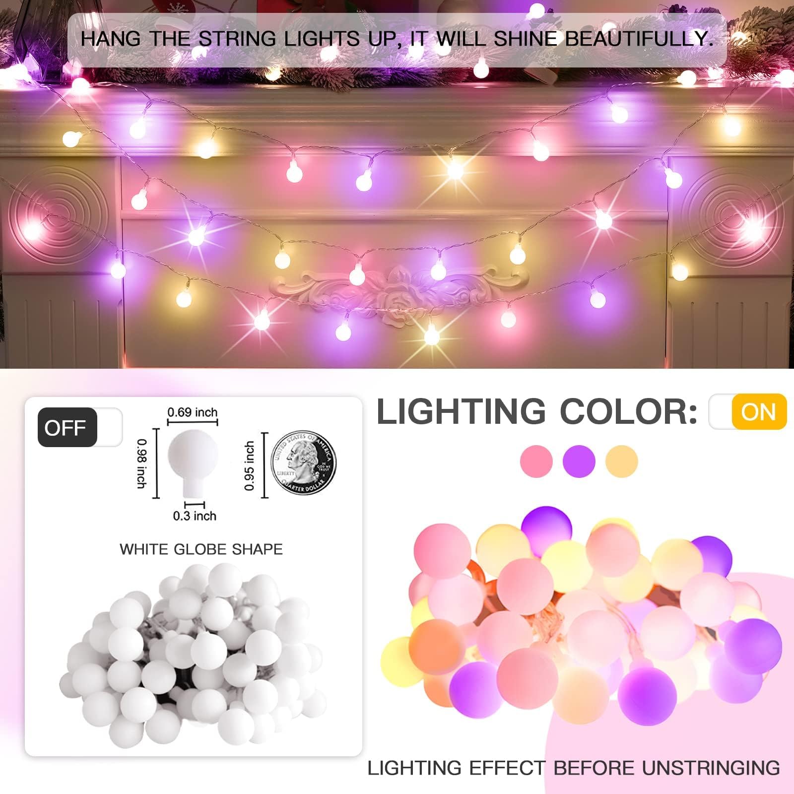 suddus 100 LED Globe String Lights - Waterproof, Remote Control, Multicolor for Outdoor, Backyard, Patio, Garden, Christmas