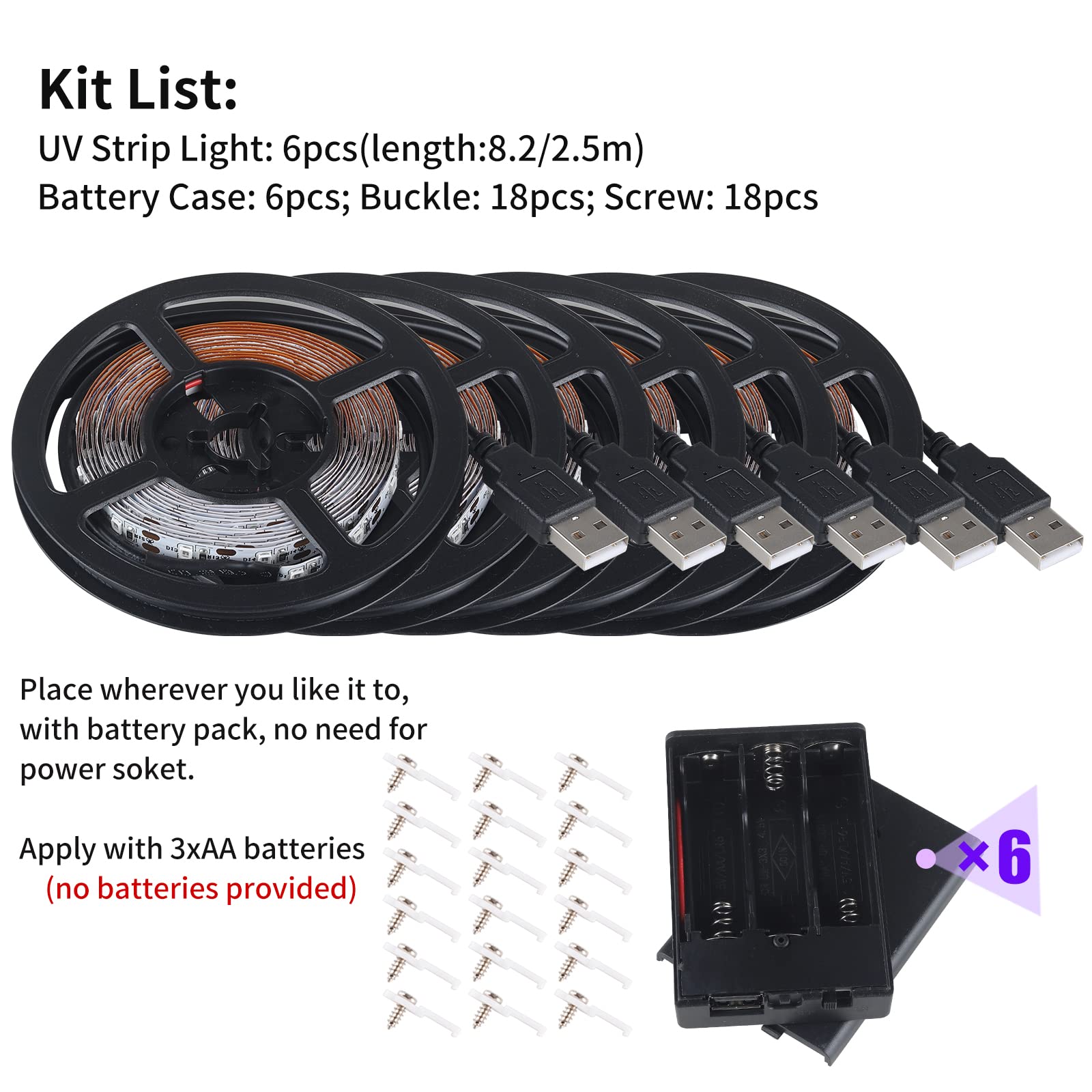 NEWREACH USB Black Light Strip, 49.2ft, 900 LEDs, 385-400nm for Glow in The Dark, Battery Operated, Blacklight, Model NR-BLS2