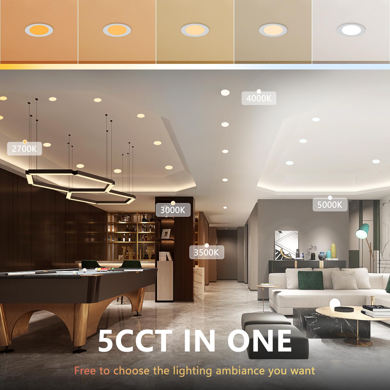 CycevSun 4 Inch LED Recessed Lights Canless Dimmable & 5 CCT Selectable, Ultra Thin Wafer Downlight Soffit Ceiling, Exterior Out