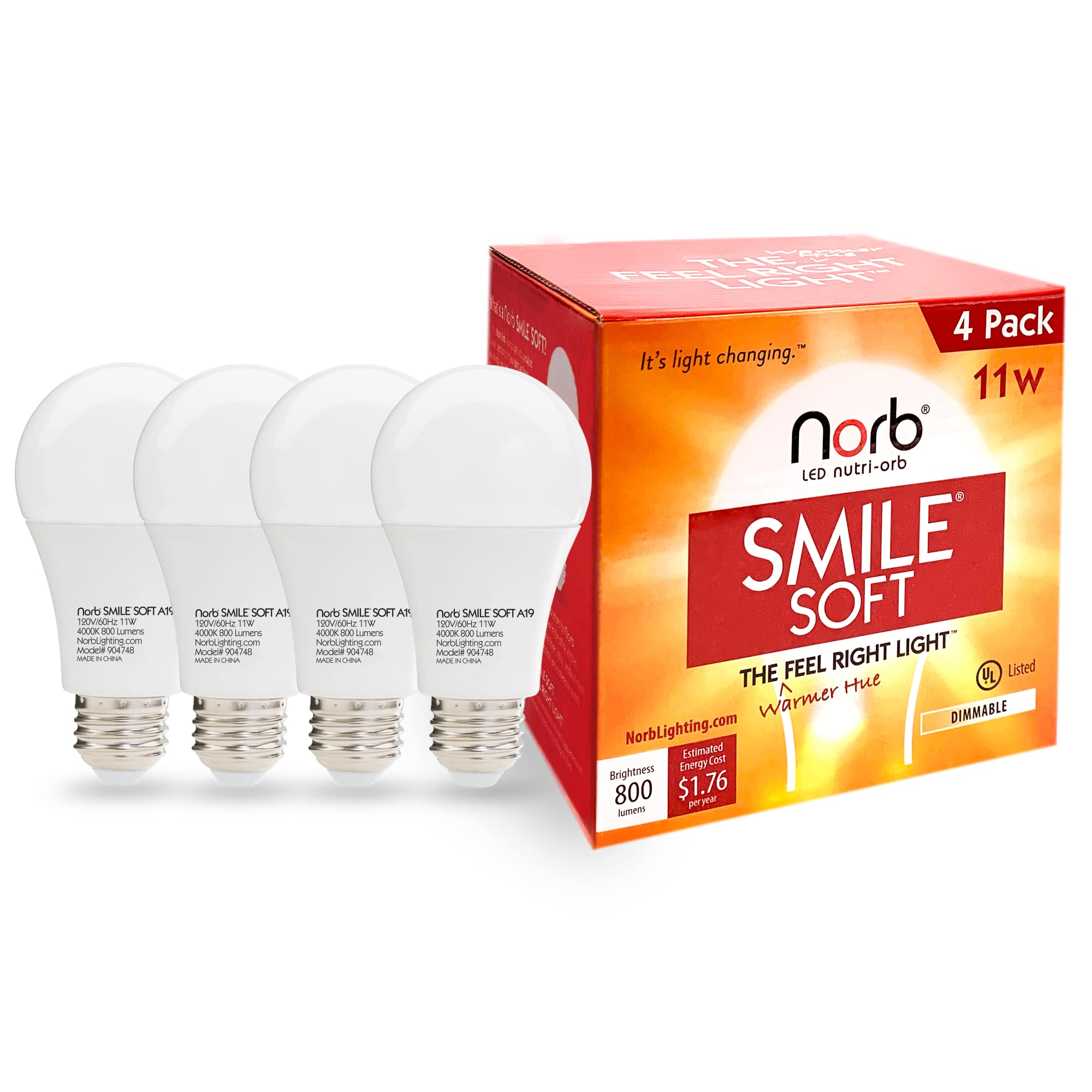 Norbsmile Soft Full Spectrum Light Bulb - Sunlike Softer-Hue A19 Wellness Led. Boost Energy, Mood & Performance, Support Circadi