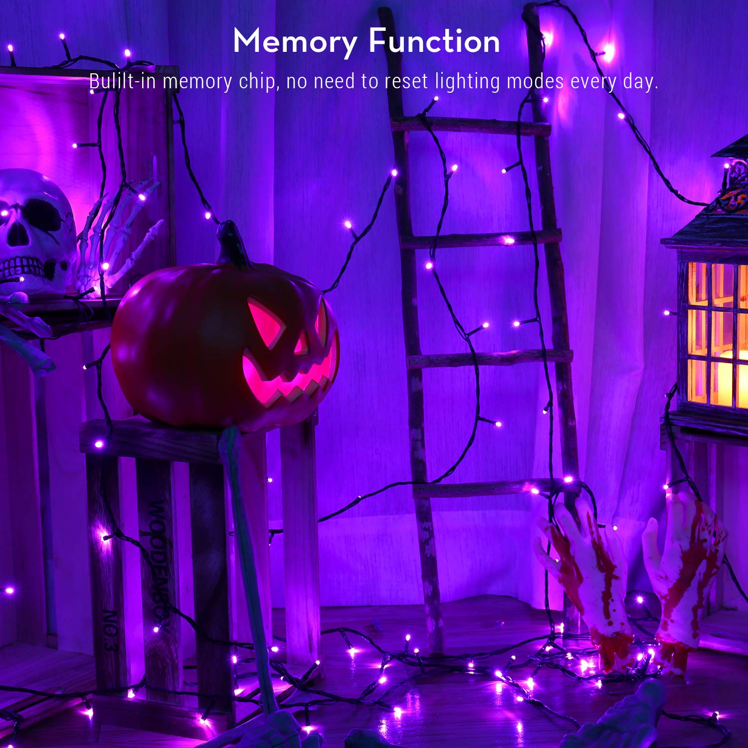 BrizLabs Purple Halloween String Lights, 240 LED, 78.74ft, 2 Pack, Waterproof, 8 Modes, Plug-in, Model GP-SW290DC0209-IP44