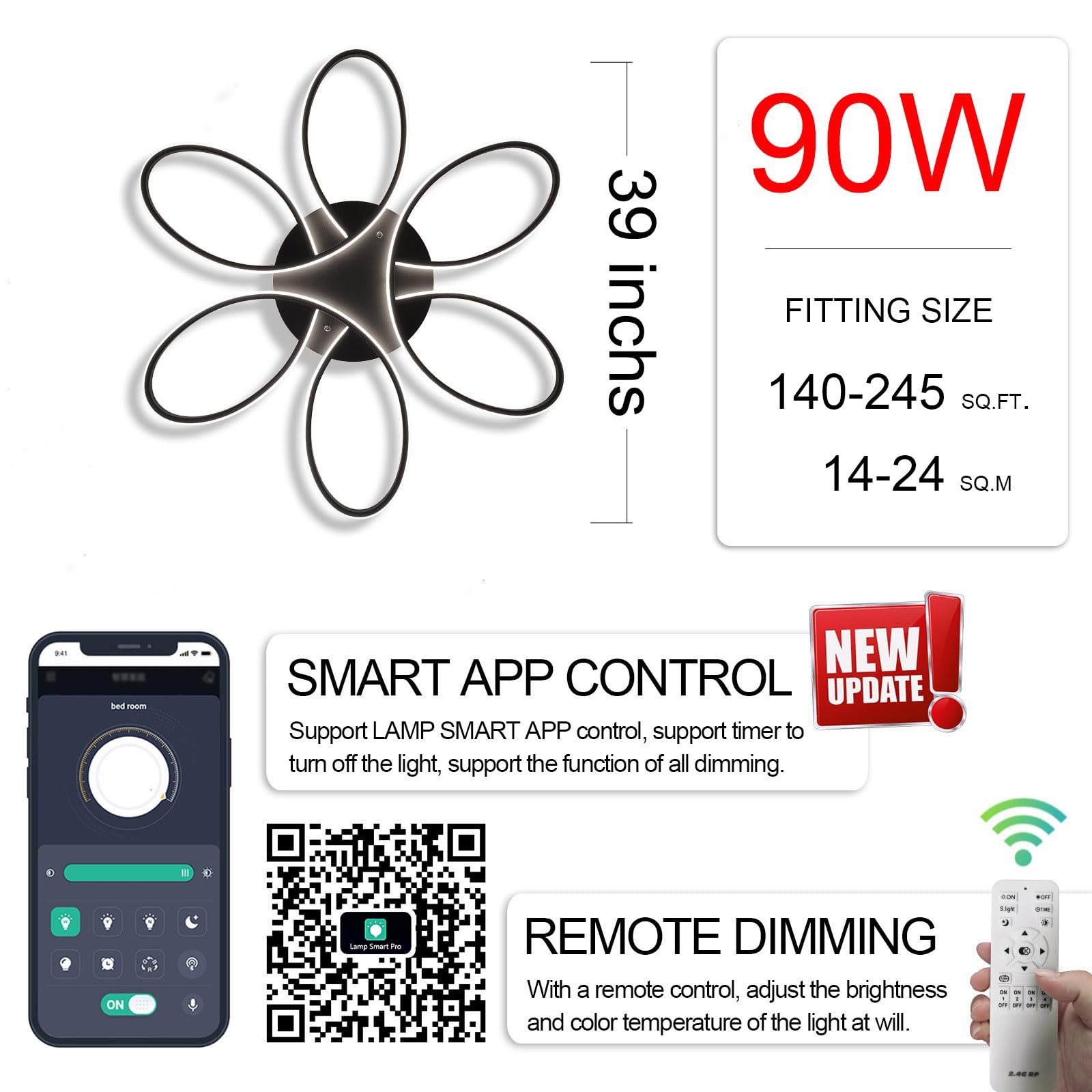 Lofahs Modern Led Ceiling Chandelier Lighting Fixture With Remote Control Dimmable Ceiling Light For Living Room Dinning Room Be