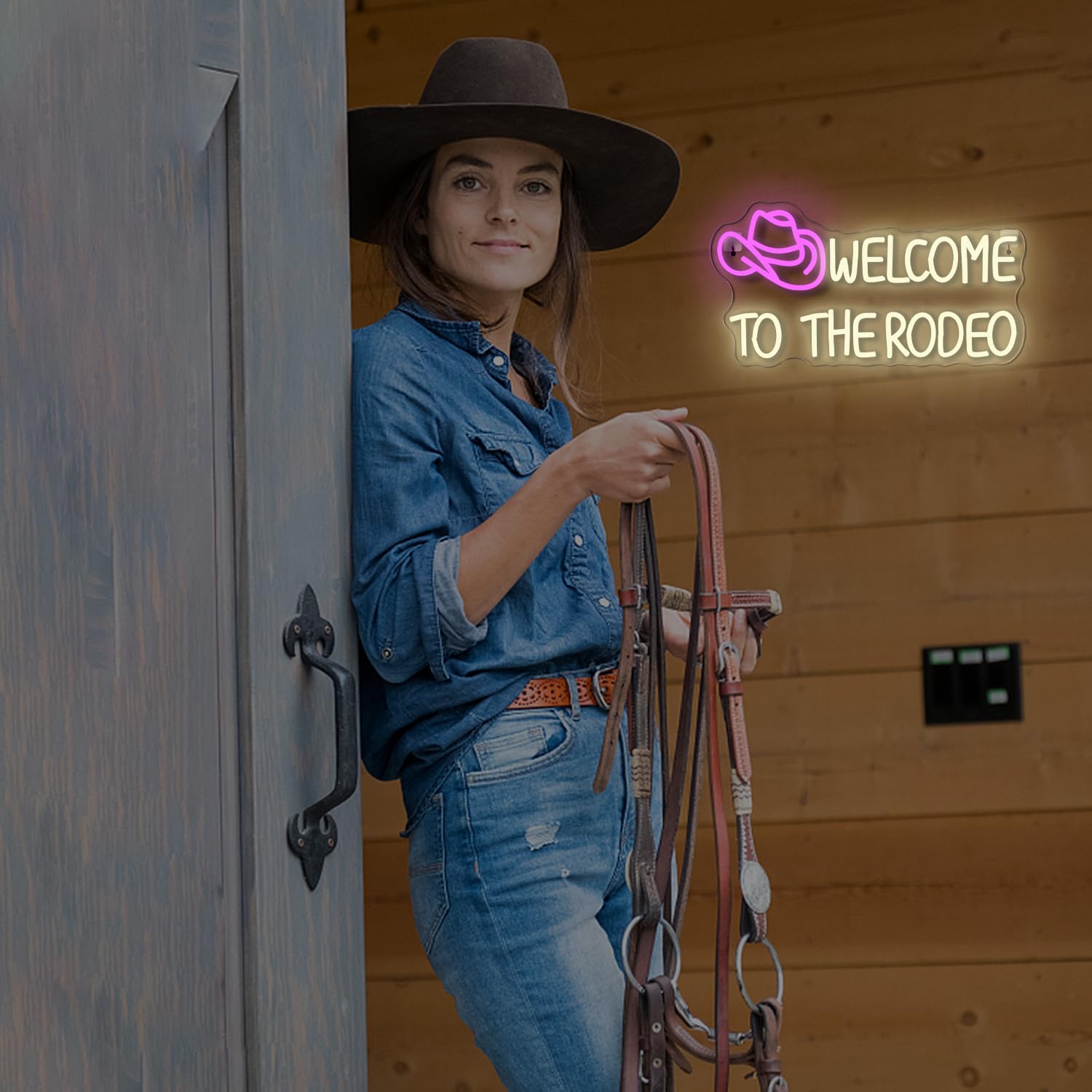 WLHOPE Neon Sign Cowboy Hat LED Lights Dimmable 16.5 x 8.6 inches Acrylic Wall Decor Welcome to The Rodeo