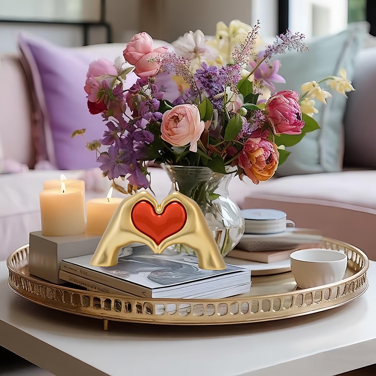 Heart Hands Sculpture Night Light  Love Heart Statue Usb&Battery Powered Desk Lamp  Gold Aesthetic Decor For Living Room  Bedroom  Shelf  Coffee Table  Thanksgiving Birthday Gift For Women Mom Girls