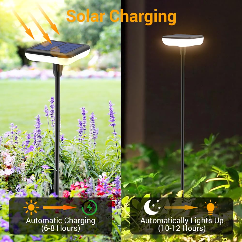 Ainostone Solar Lights Outdoor Pathway 8 Pack IP65 Waterproof 31in Adjustable Black Solar Garden Lights