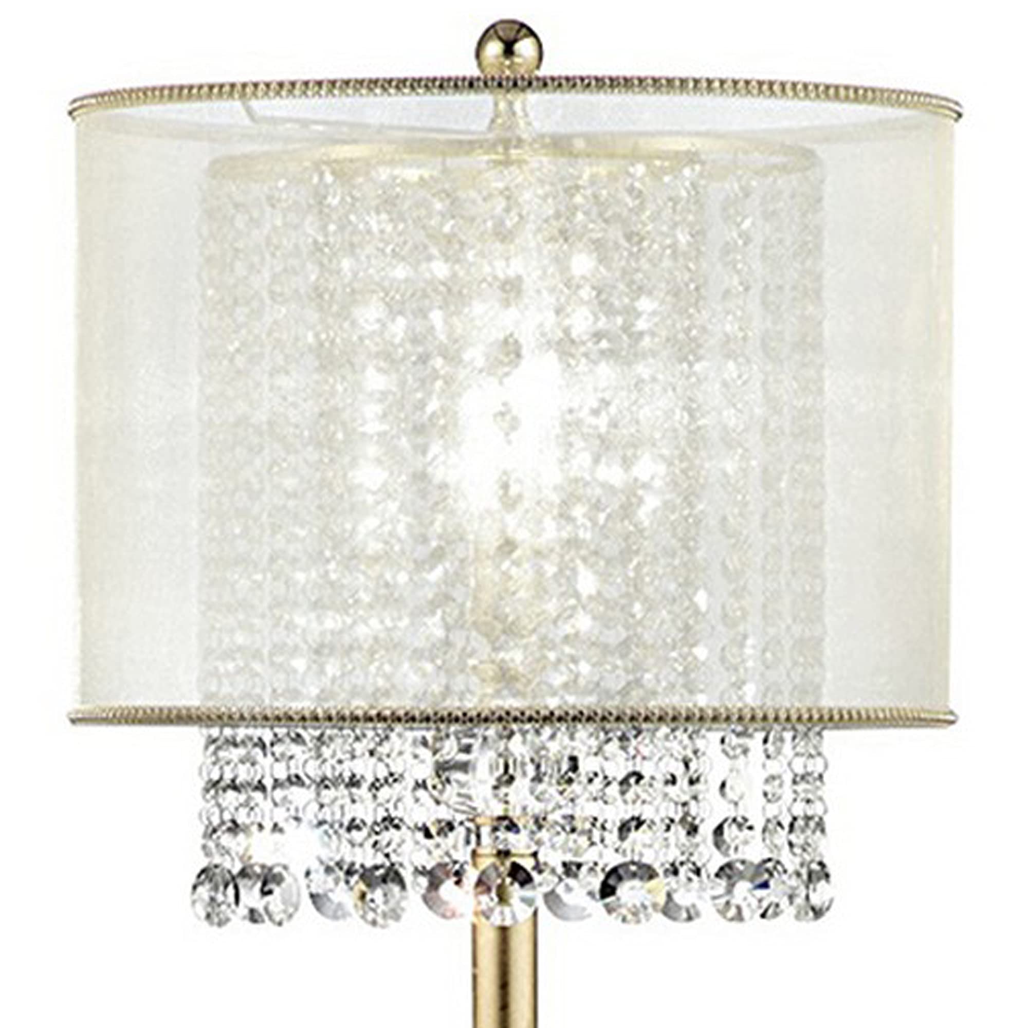 Benzara Floor Lamp with Hanging Crystal Accents, Metal, Gold and White, Model BM240410