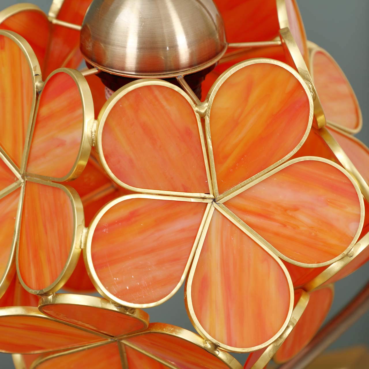Bieye L10753 Tiffany Style Stained Glass Flower Petal Table Lamp With Brass Base For Home D  Cor (Orange, 8'' Cherry Blossom)